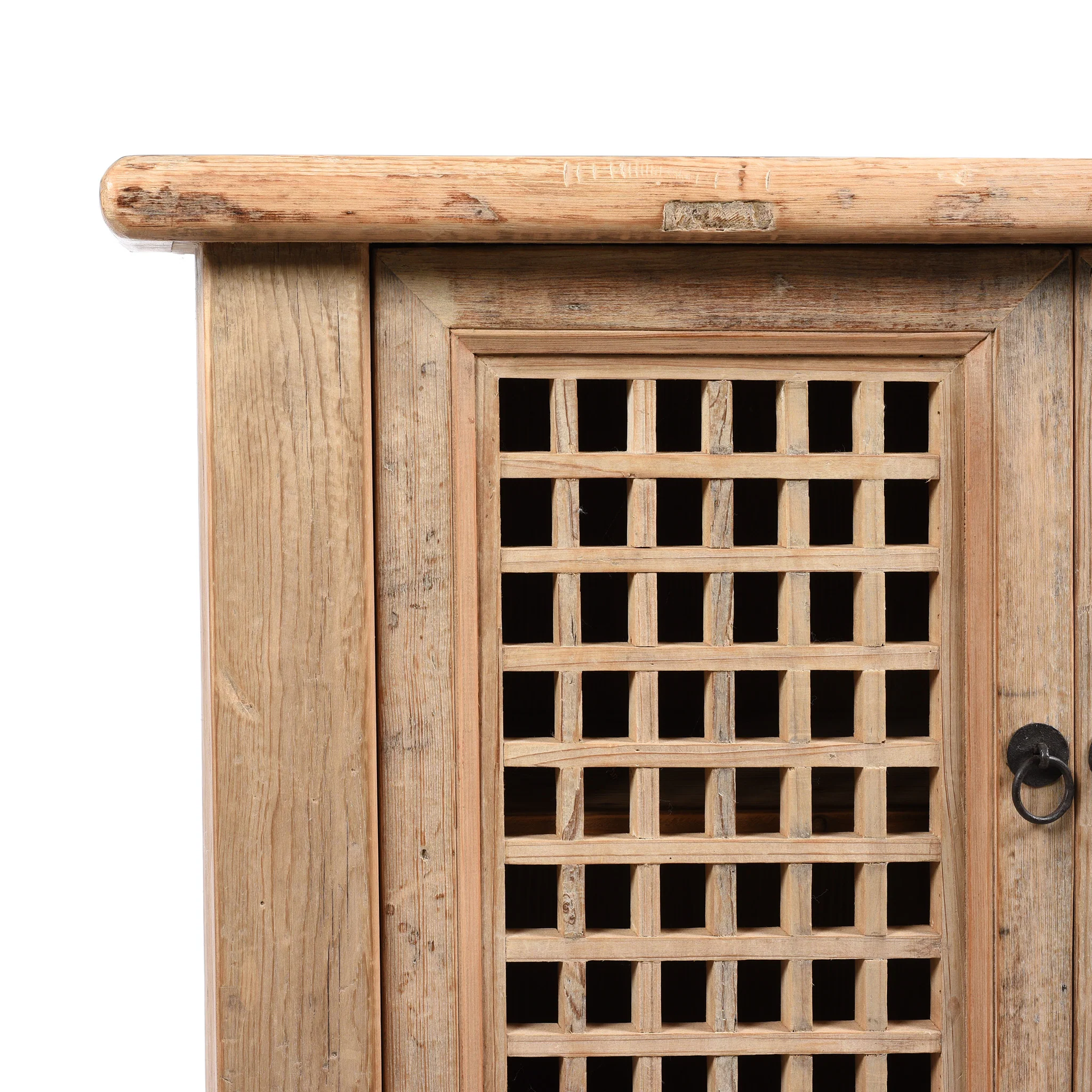 Reclaimed Pine Noodle Side Cabinet with Lattice Door - Country Style - Image 3