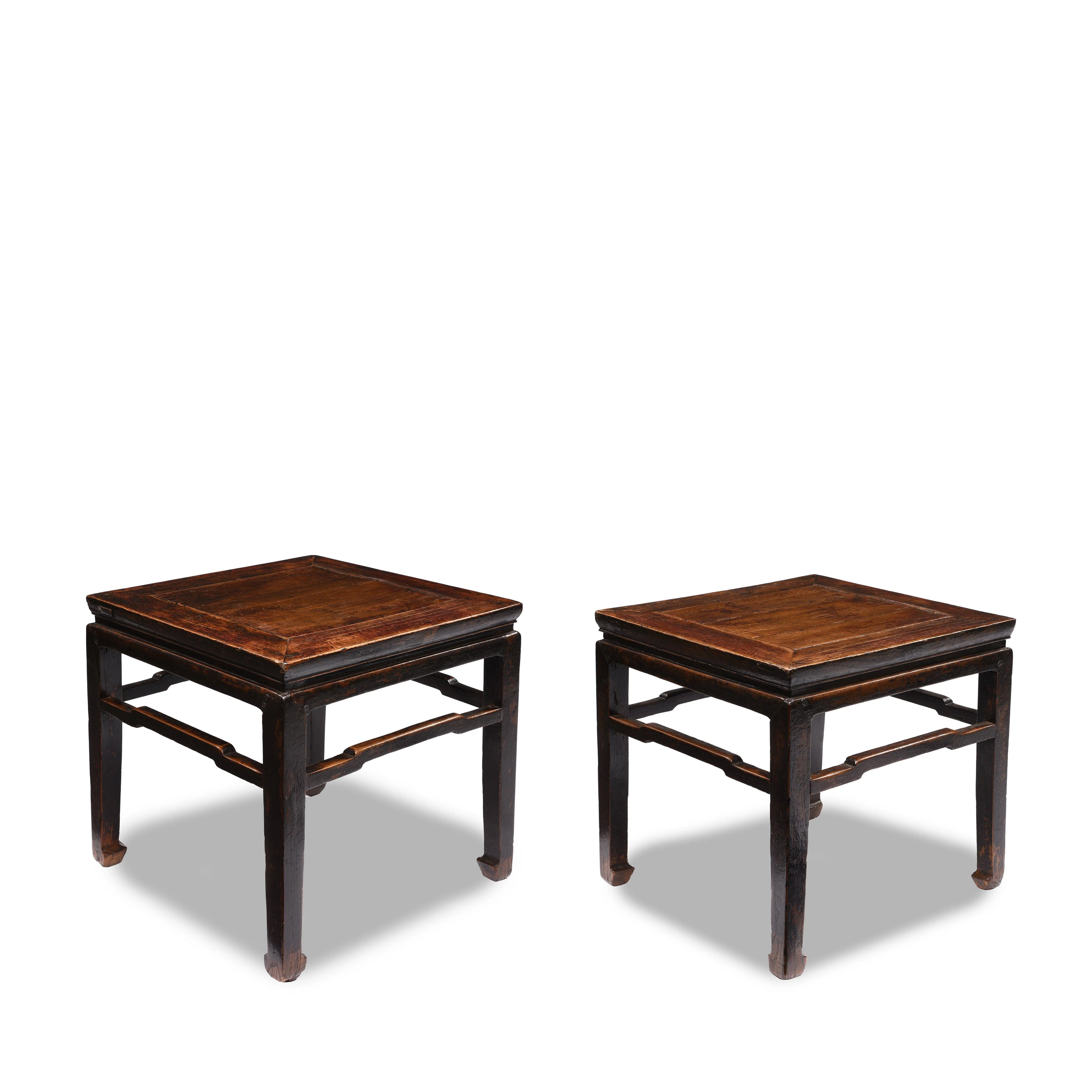 Chinese Elm Square Side Tables - 19thC - Image 2