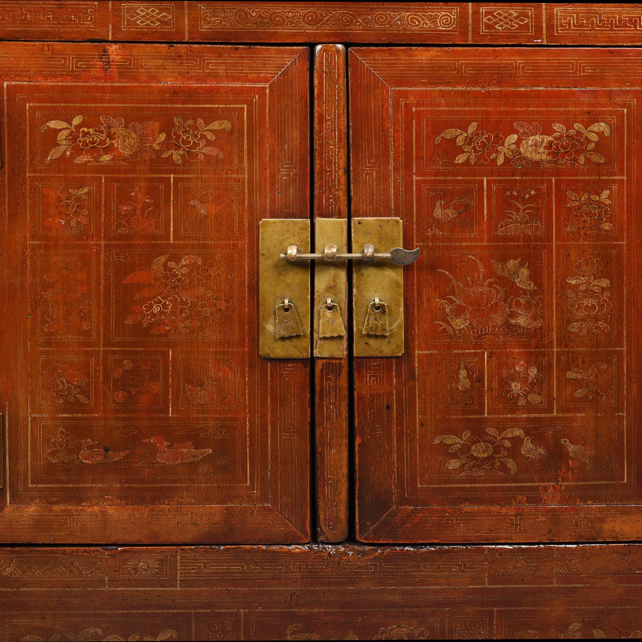 Orange Lacquer Sideboard From Dongbei - Ca 1920 - Image 3