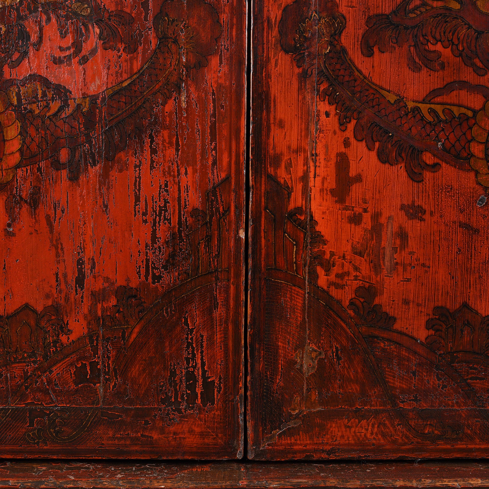 Red Lacquer Chilong Dragon Wedding Cabinet -19th Century - Image 10
