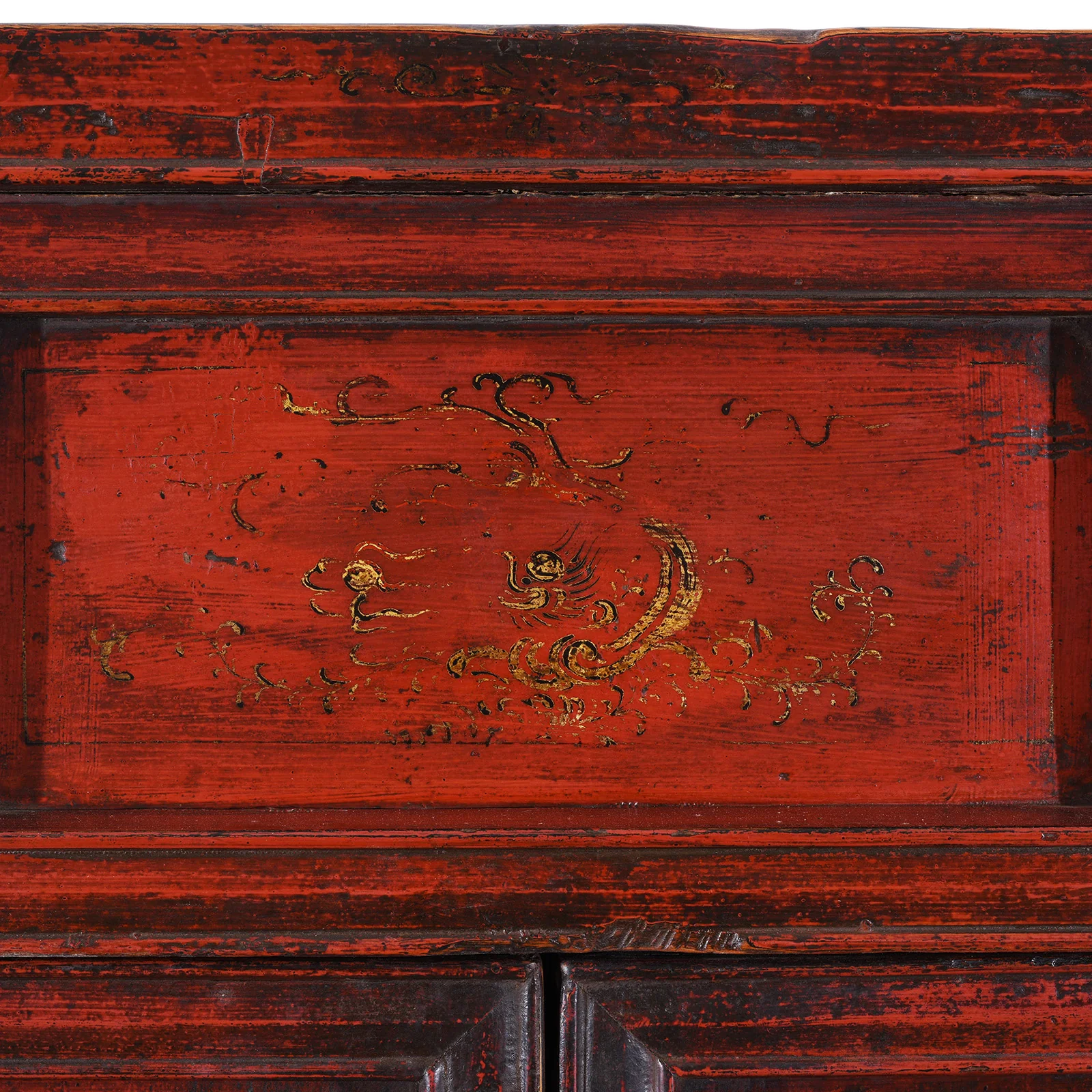 Chinese Red Lacquer Wedding Cabinet From Shanxi -19th Century - Image 13