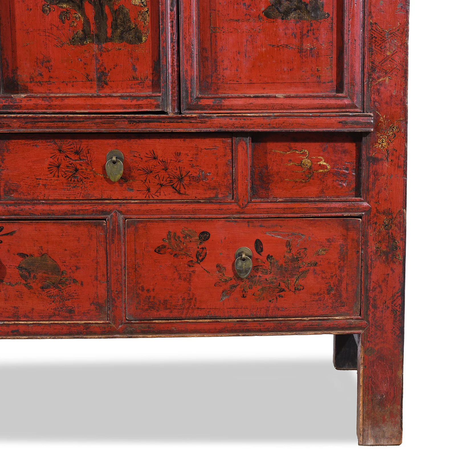 Chinese Red Lacquer Wedding Cabinet From Shanxi -19th Century - Image 8