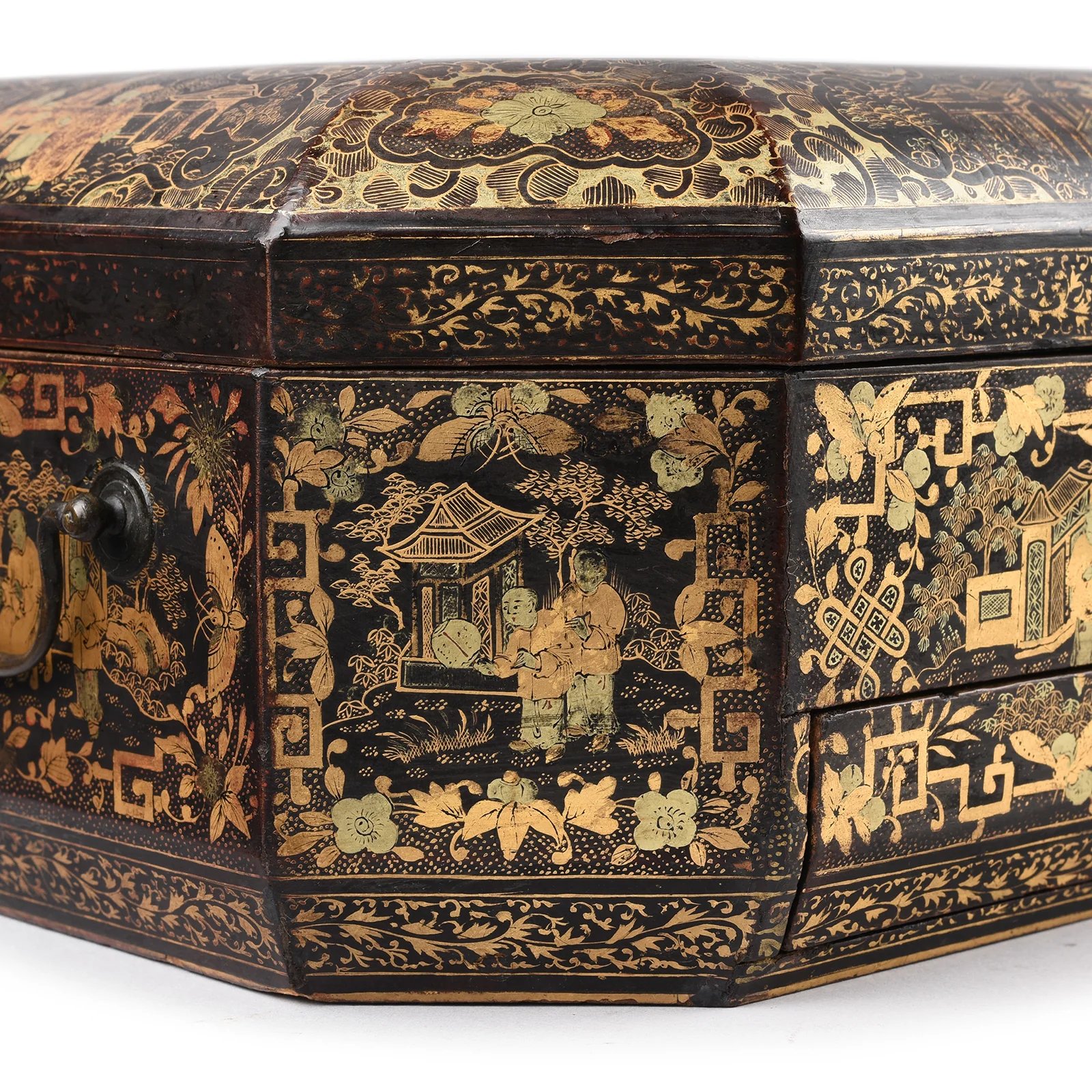 Gilt Black Lacquer Chinese Export Sewing Box - Early 19th Century - Image 10
