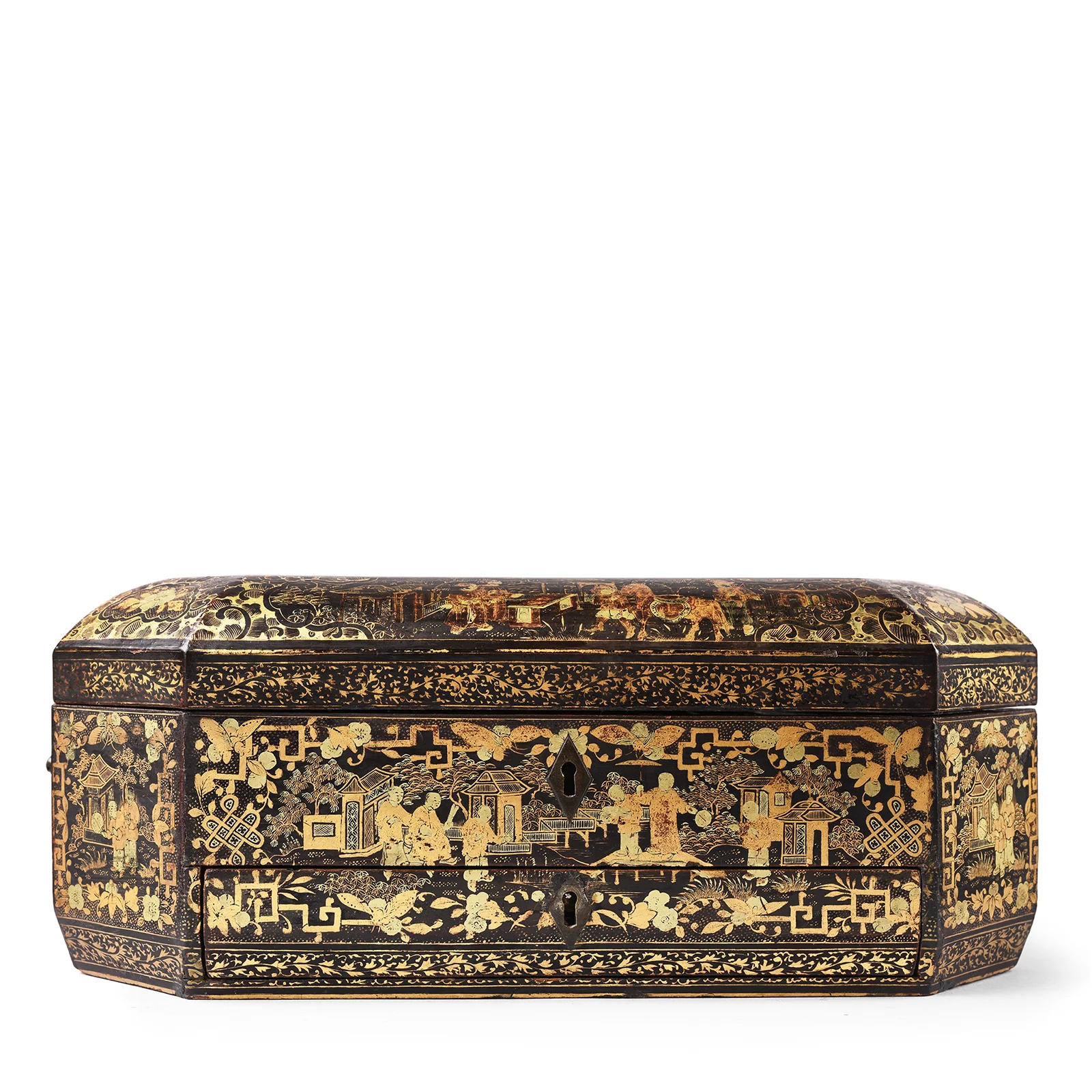 Gilt Black Lacquer Chinese Export Sewing Box - Early 19th Century - Image 13