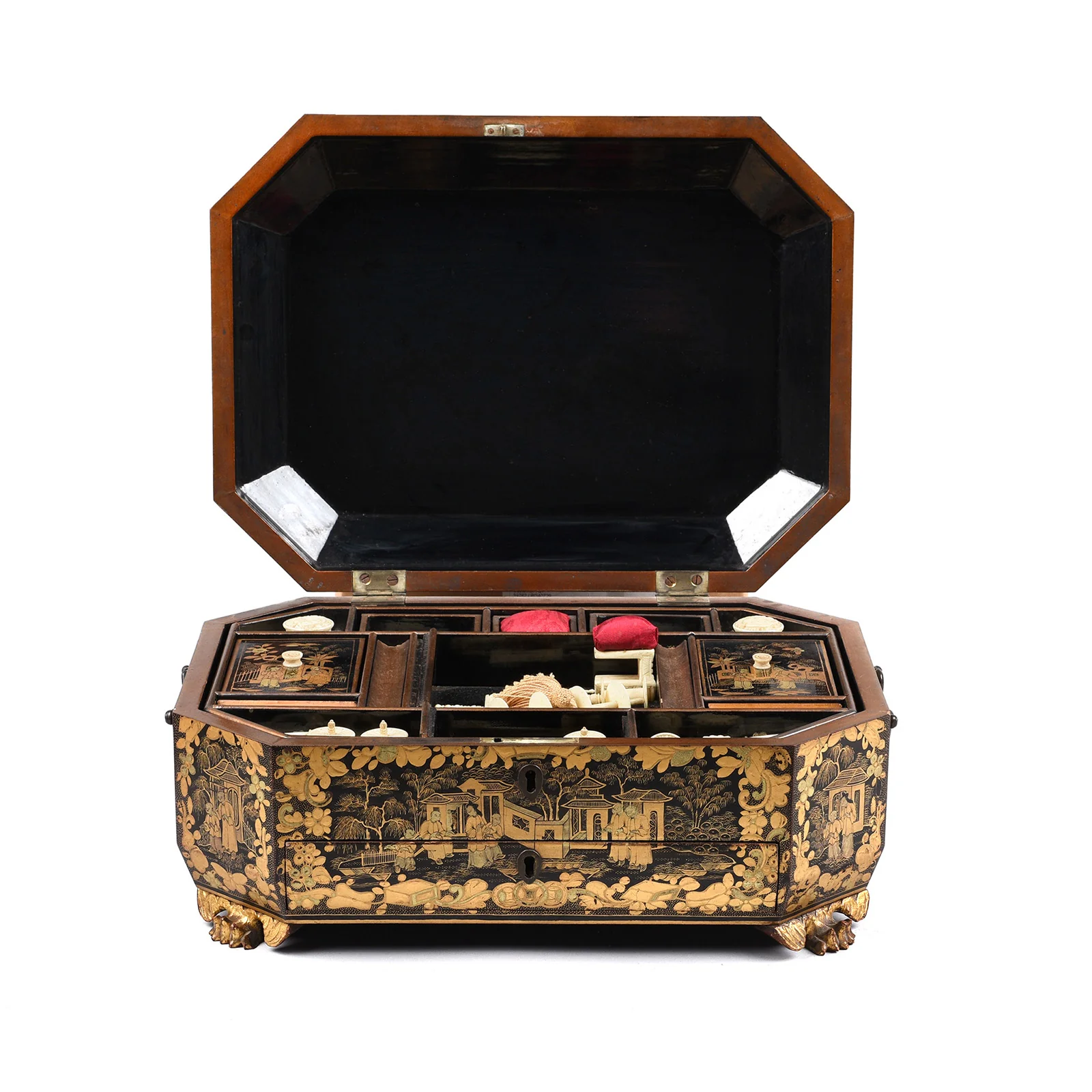 Black Lacquer Canton Export Sewing Box - Early 19th Century - Image 9