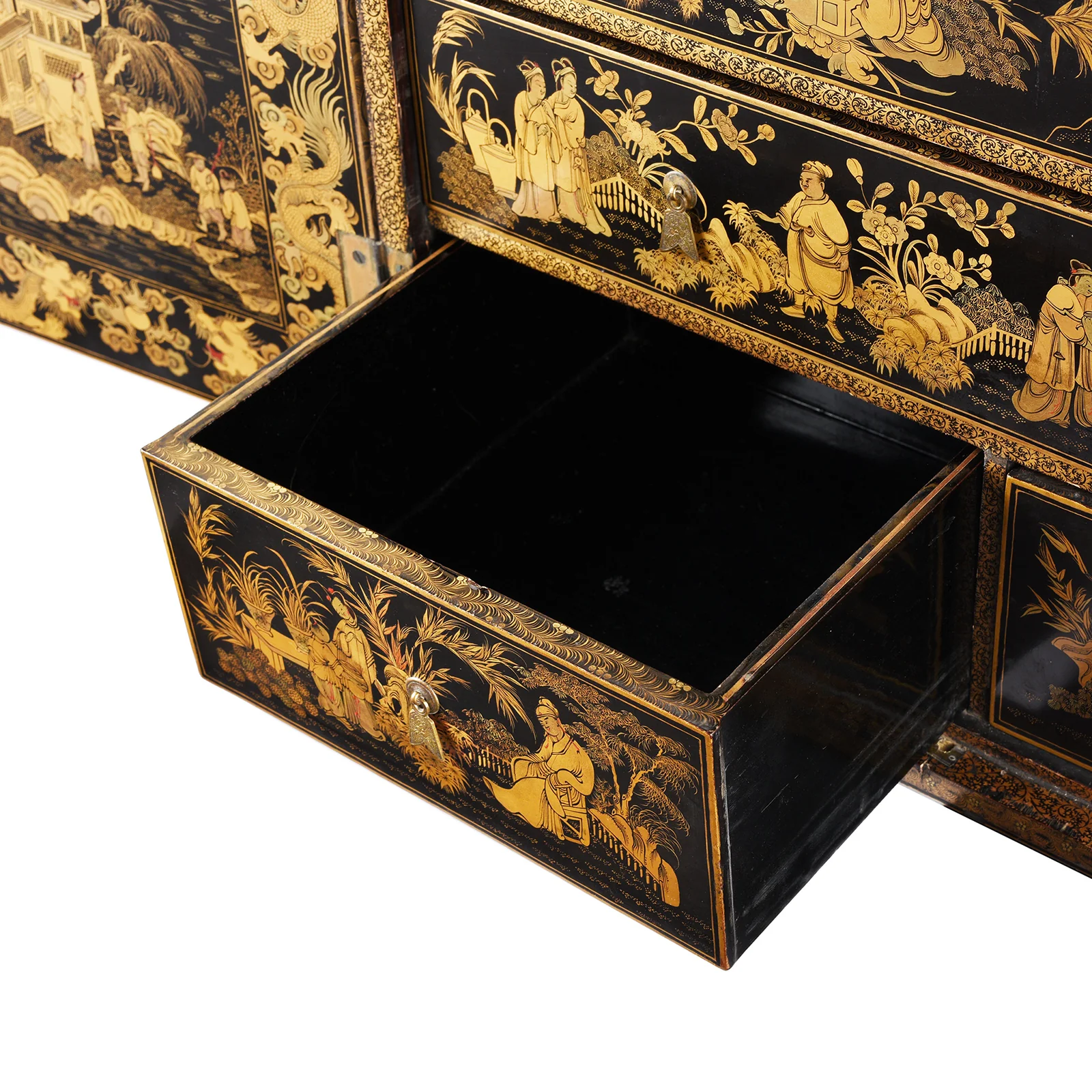 Gilt Black Lacquer Chinese Export Jewellery Cabinet - Early 19thC - Image 20