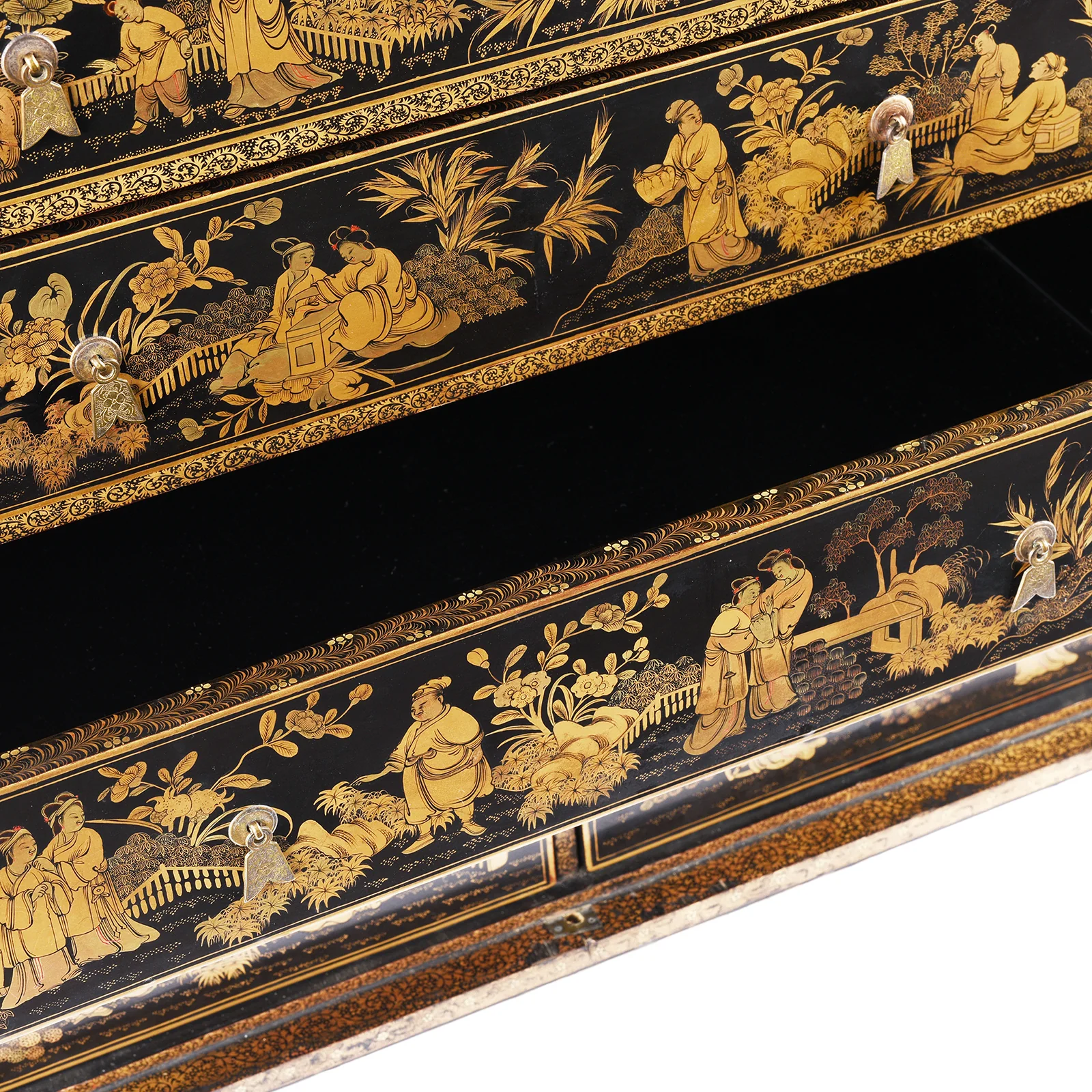 Gilt Black Lacquer Chinese Export Jewellery Cabinet - Early 19thC - Image 22