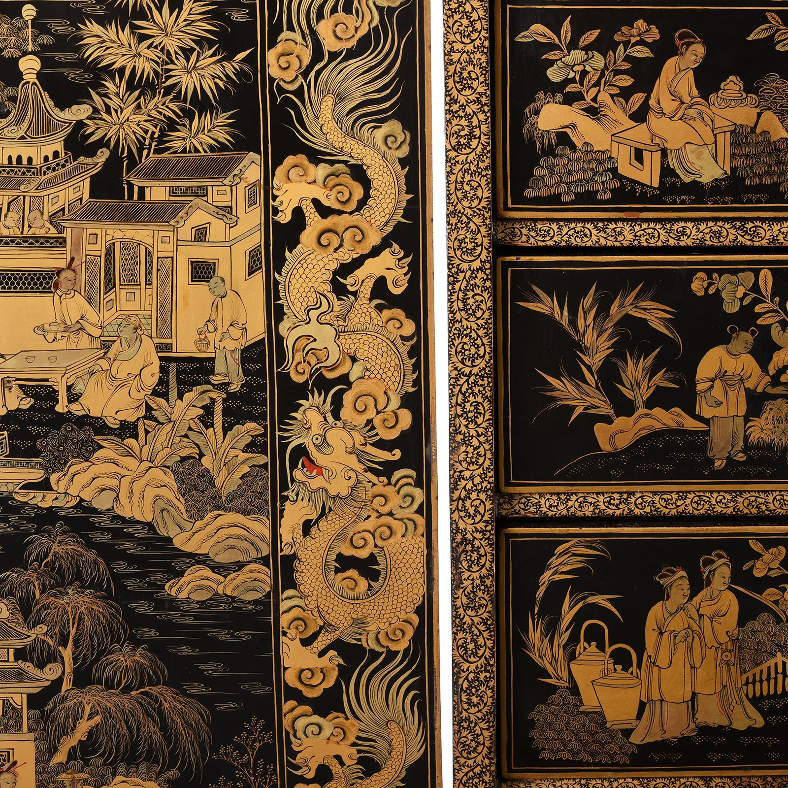 Gilt Black Lacquer Chinese Export Jewellery Cabinet - Early 19thC - Image 8