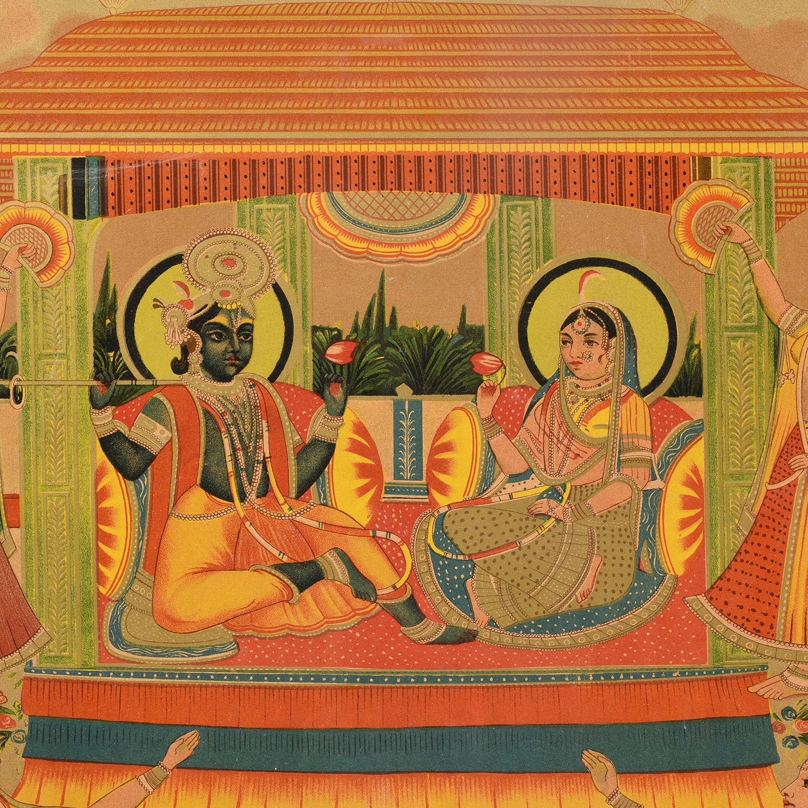 Framed Krishna & Radha Chromolithograph - Ca 1910 - Image 4