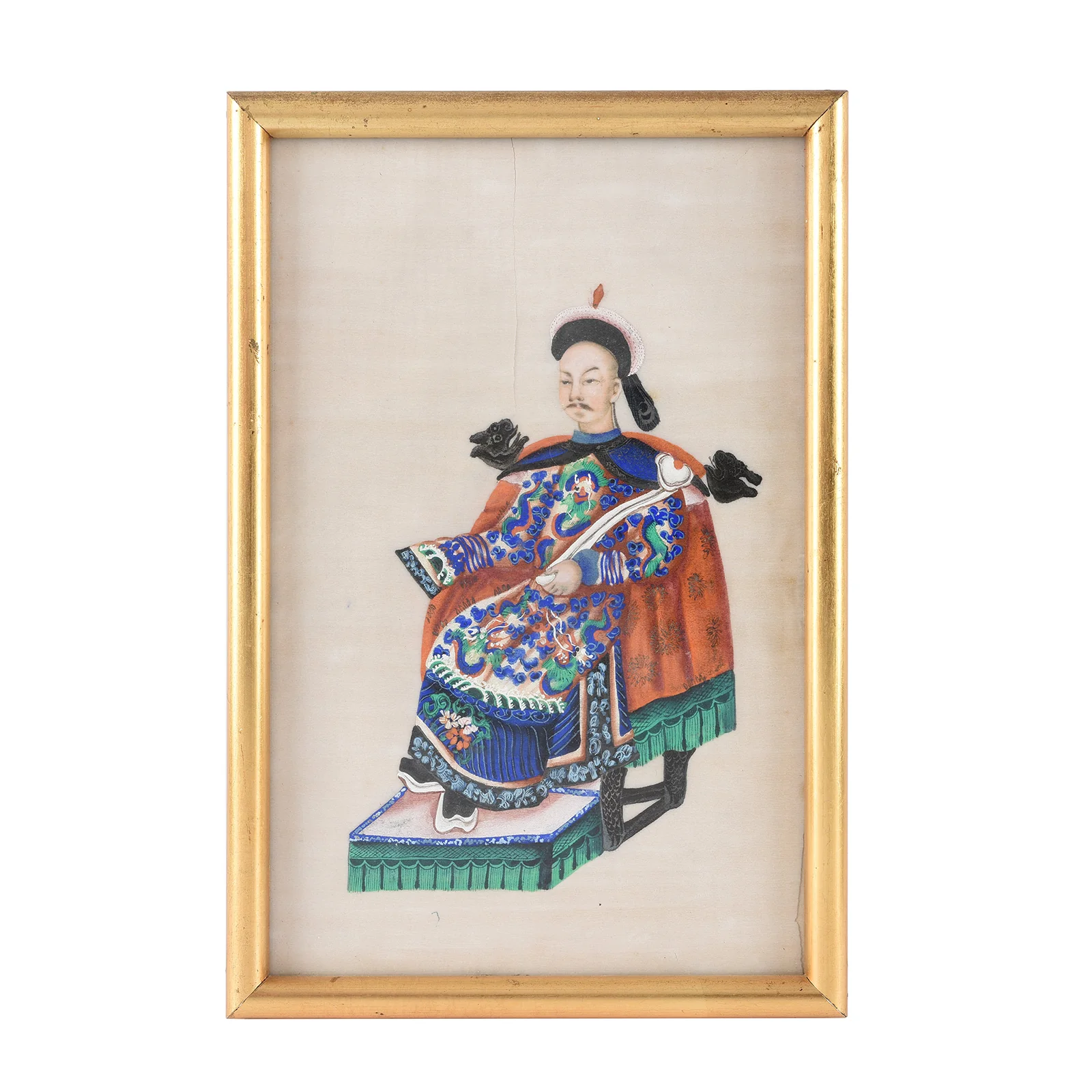 Framed Watercolour Painting of A Dignitary on Pith Paper - 19th Century