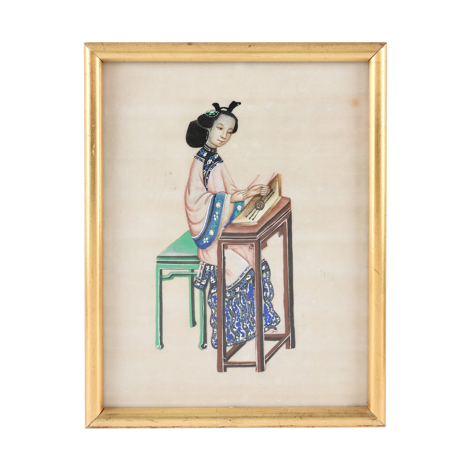 Framed Watercolour Painting of A Musician on Pith Paper - 19th Century