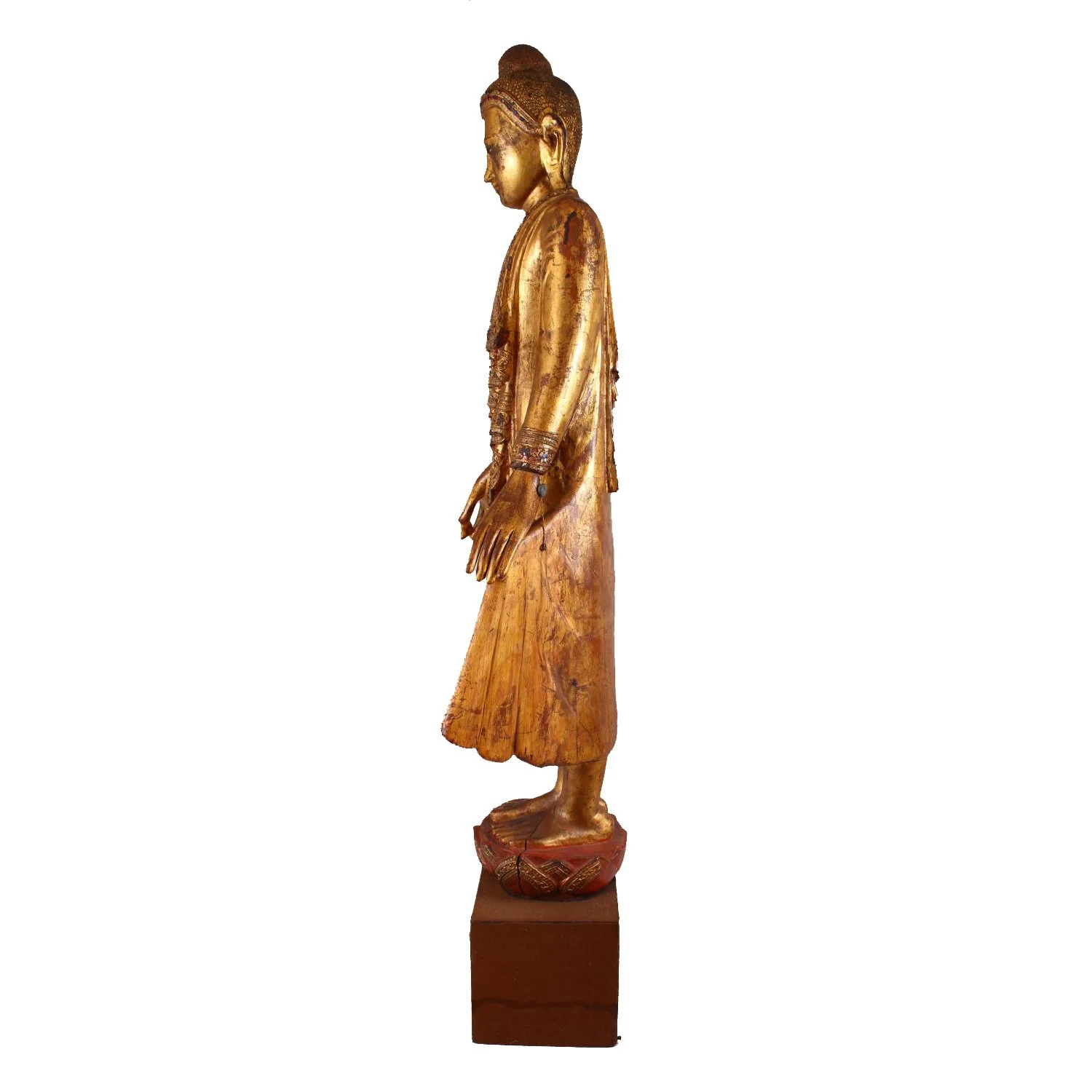 Gilded Teak Burmese Standing Buddha - Early 20thC - Image 6