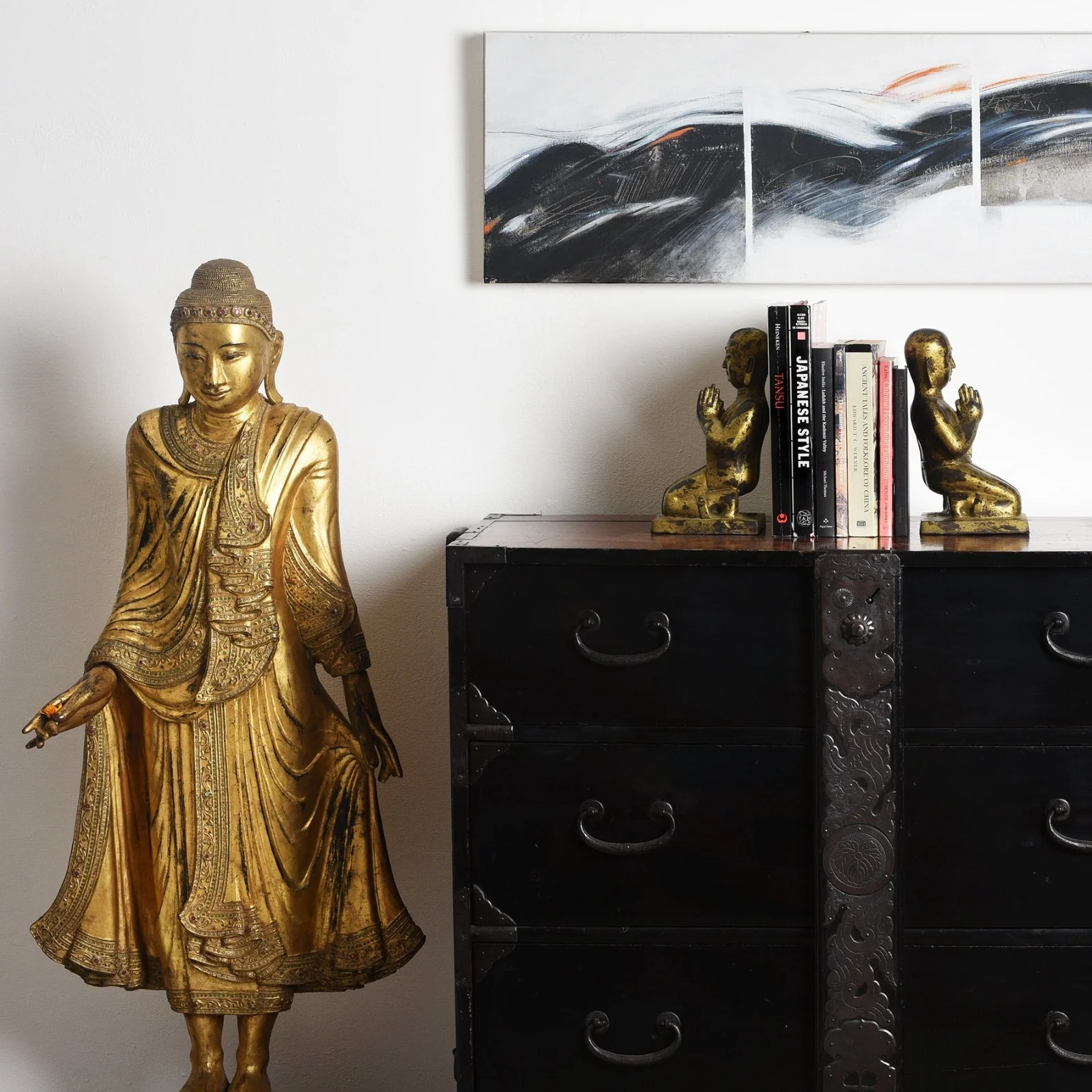 Gilded Teak Standing Mandalay Buddha - Ca 1920