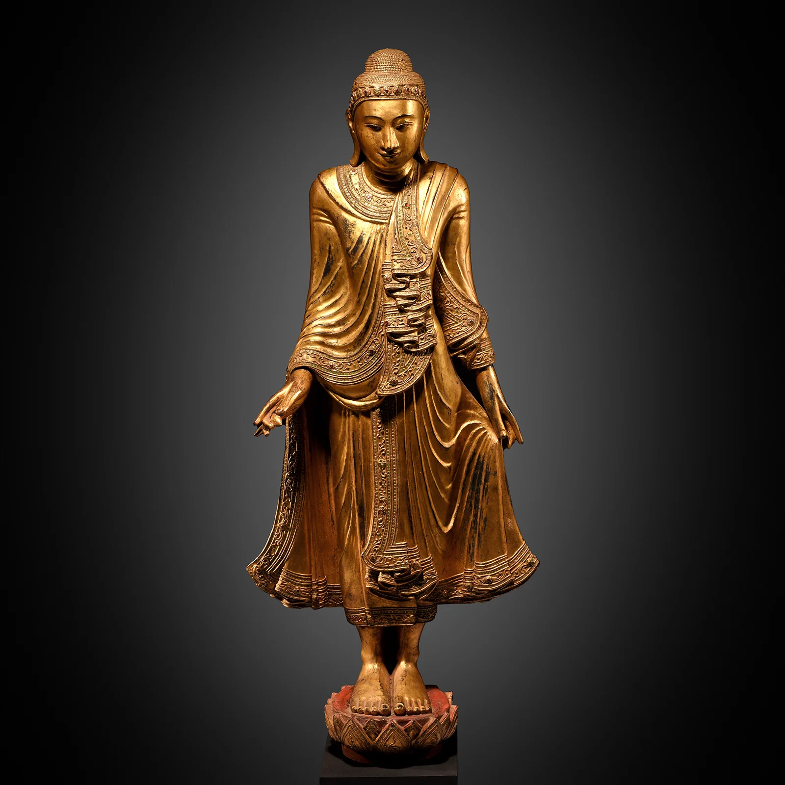 Gilded Teak Standing Mandalay Buddha - Ca 1920 - Image 2