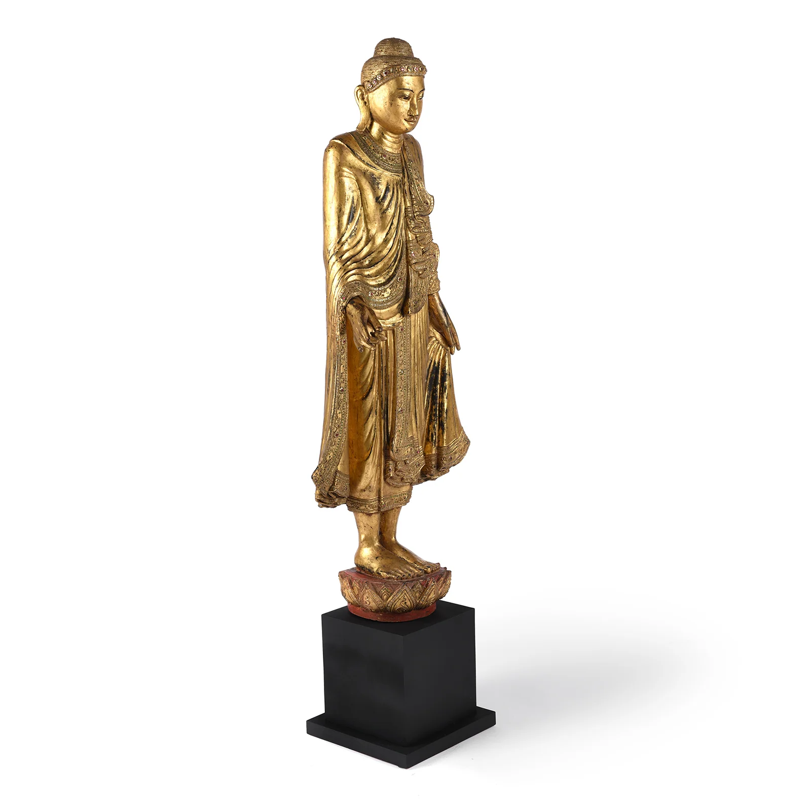Gilded Teak Standing Mandalay Buddha - Ca 1920 - Image 4