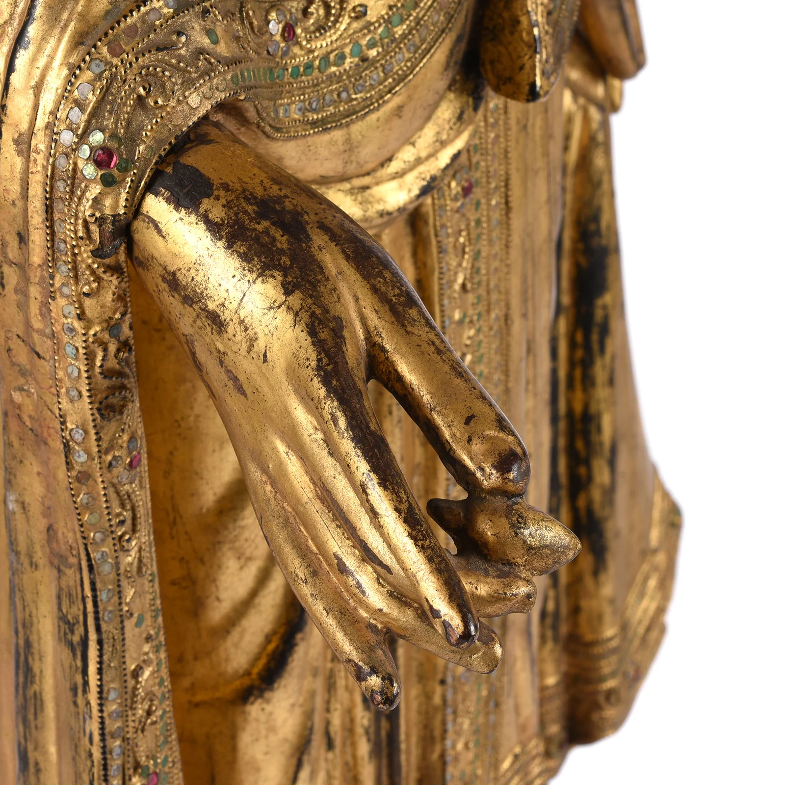 Gilded Teak Standing Mandalay Buddha - Ca 1920 - Image 7
