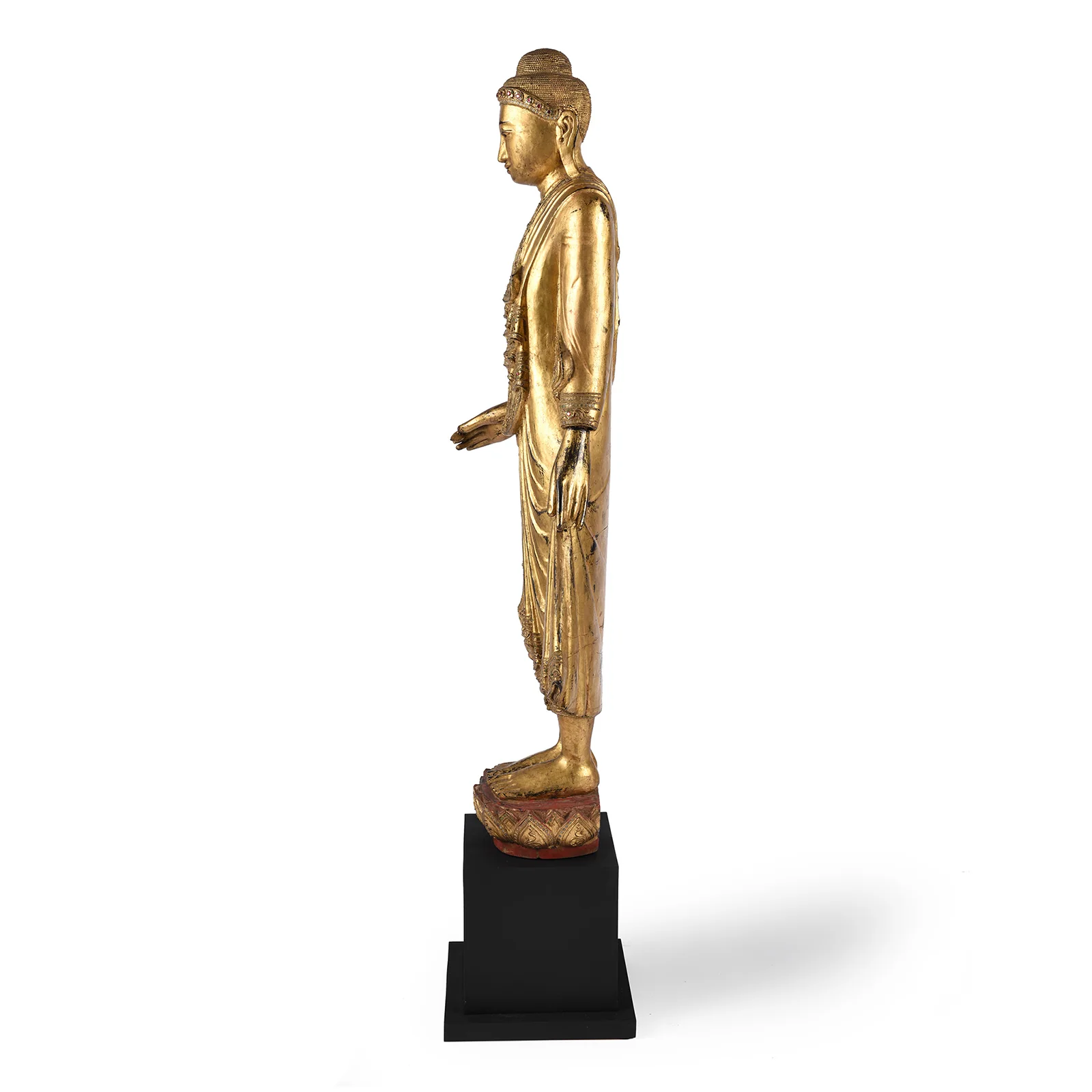 Gilded Teak Standing Mandalay Buddha - Ca 1920 - Image 8