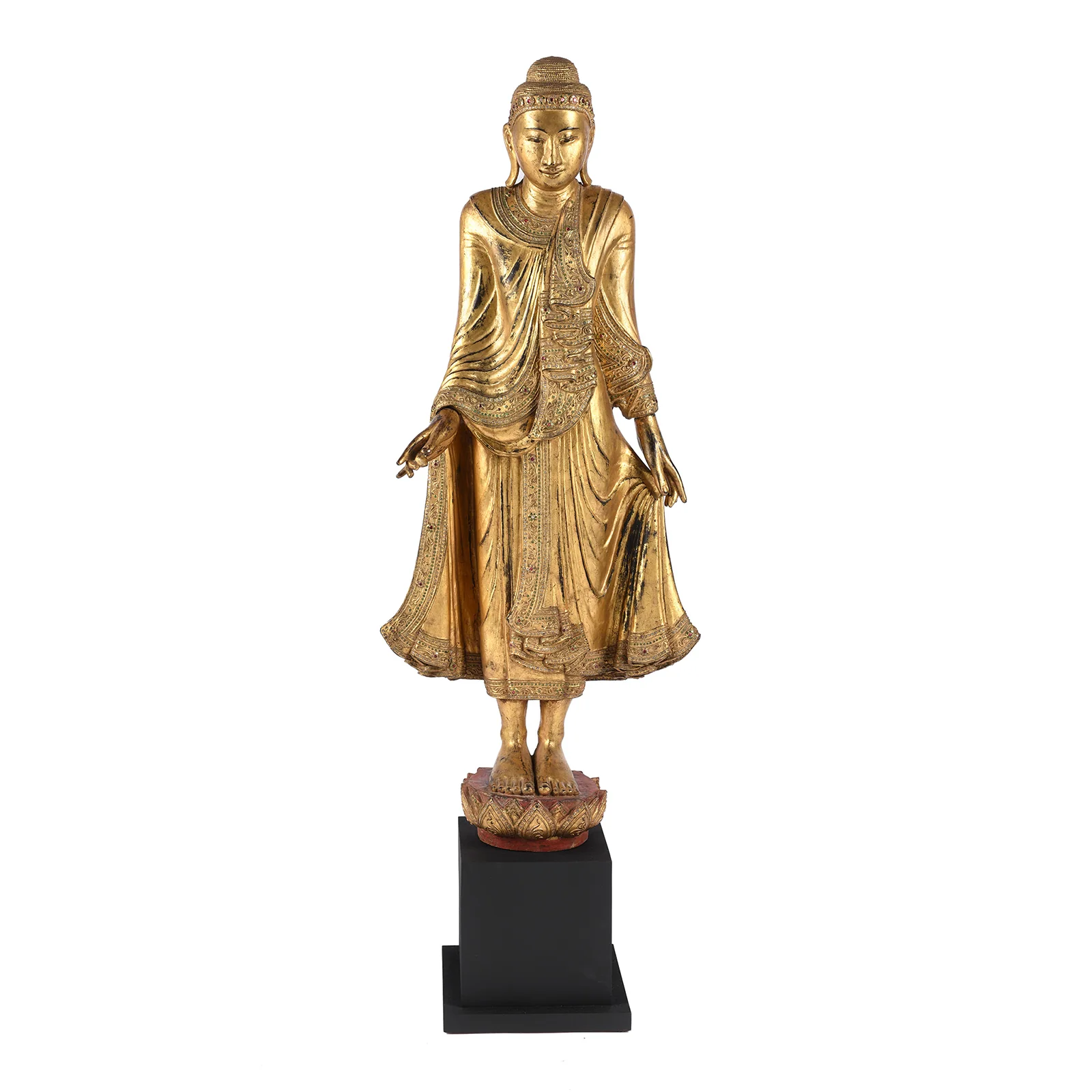 Gilded Teak Standing Mandalay Buddha - Ca 1920 - Image 9