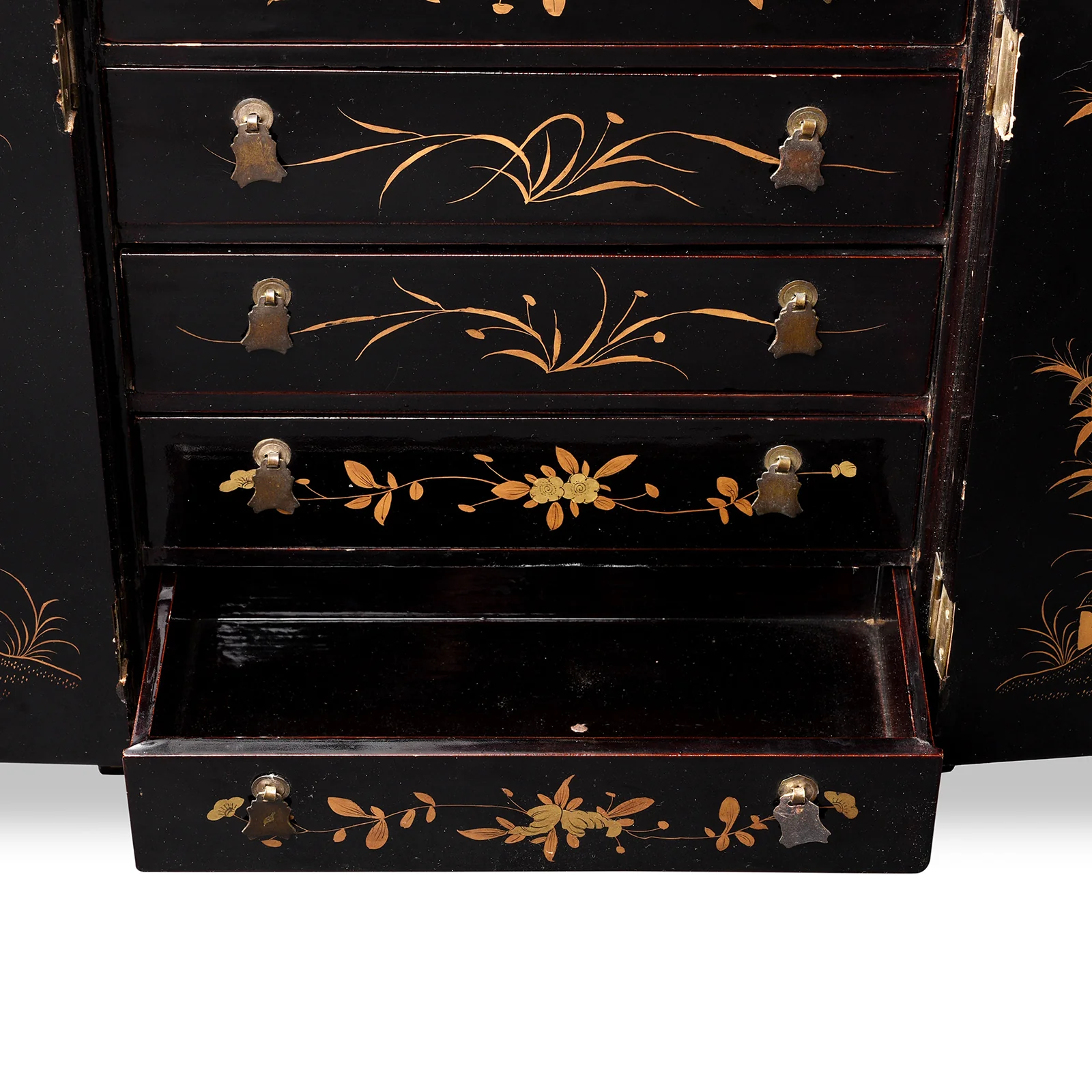 Gilt Black Lacquer Canton Export Jewellery Cabinet - 19th Century - Image 11