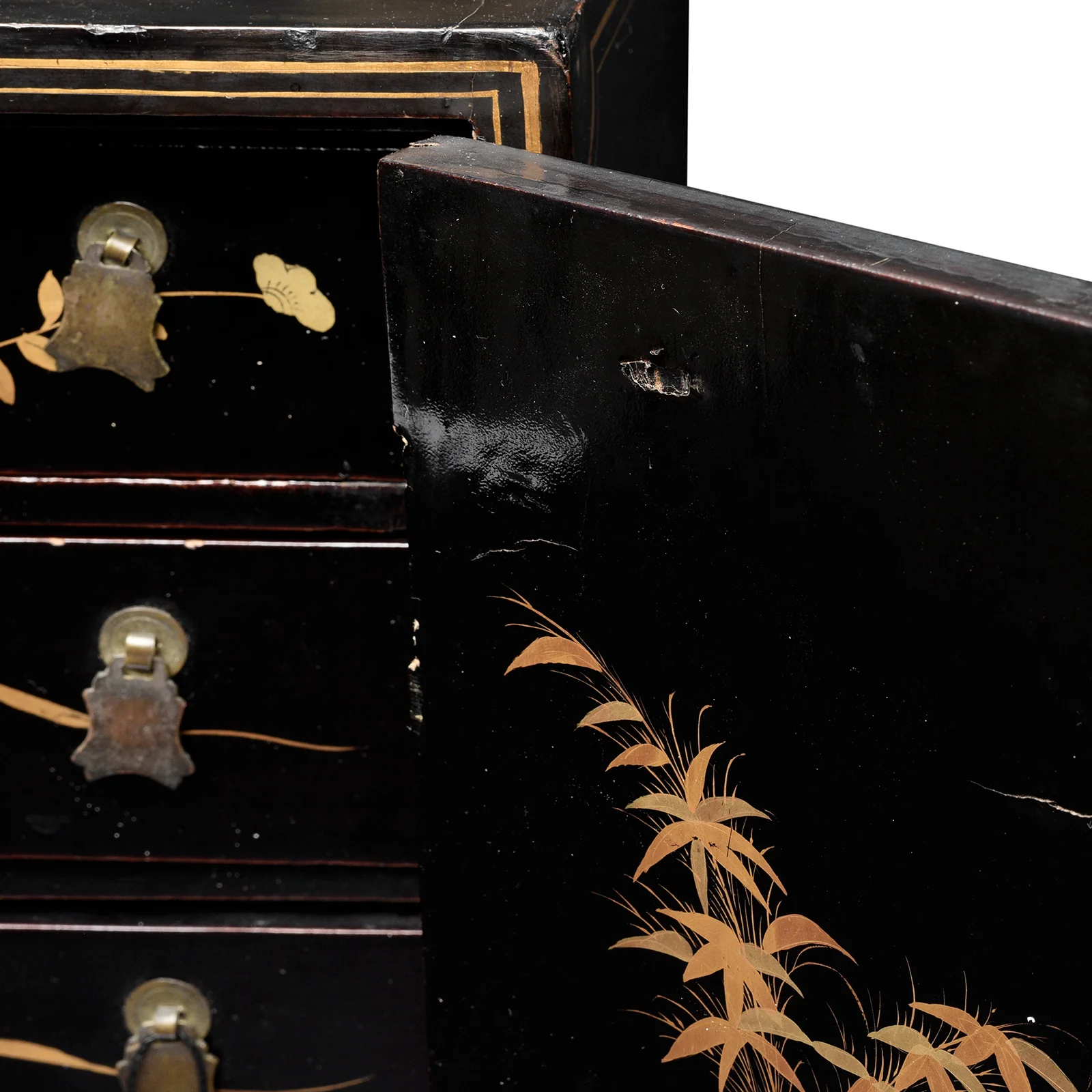Gilt Black Lacquer Canton Export Jewellery Cabinet - 19th Century - Image 17