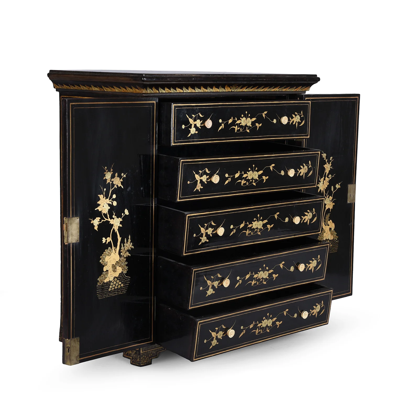 Gilt Black Lacquer Chinese Export Table Cabinet - Early 19th Century - Image 6