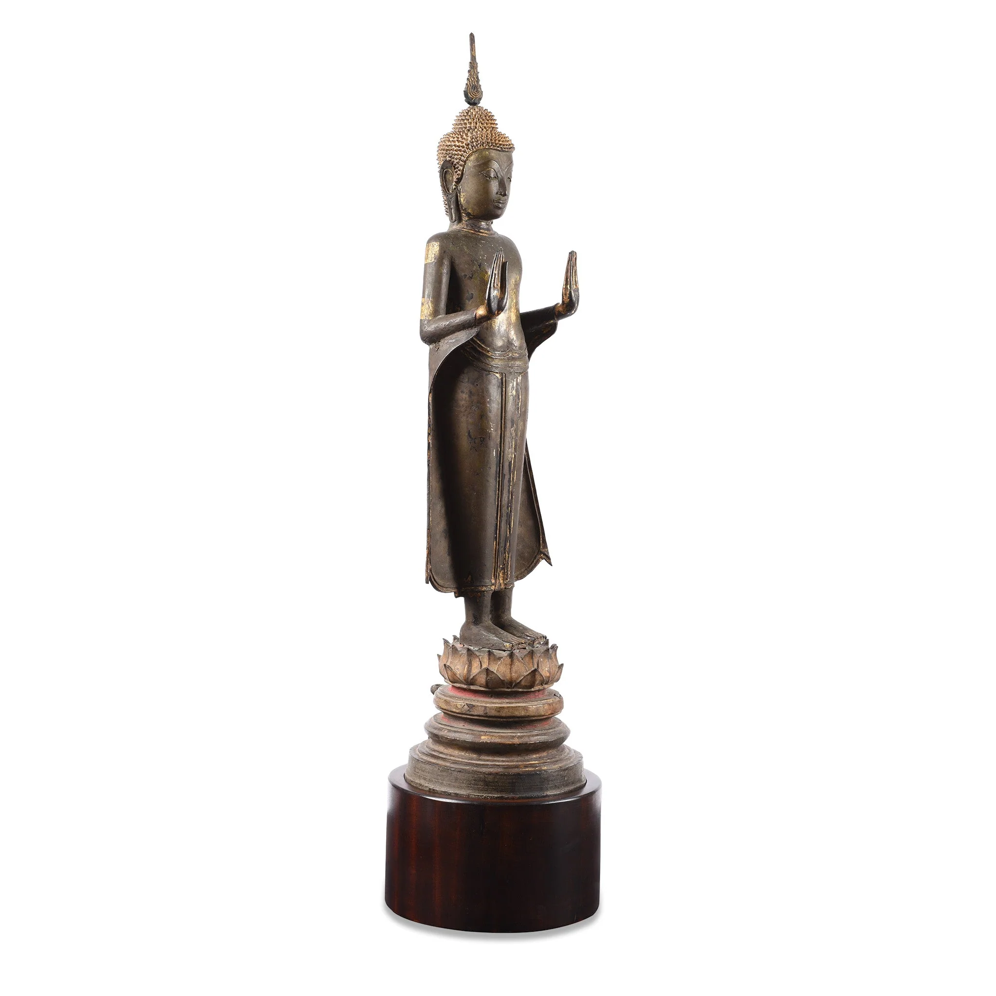Large Gilt Bronze Thai Standing Ayutthaya Buddha - 18th Century - Image 5
