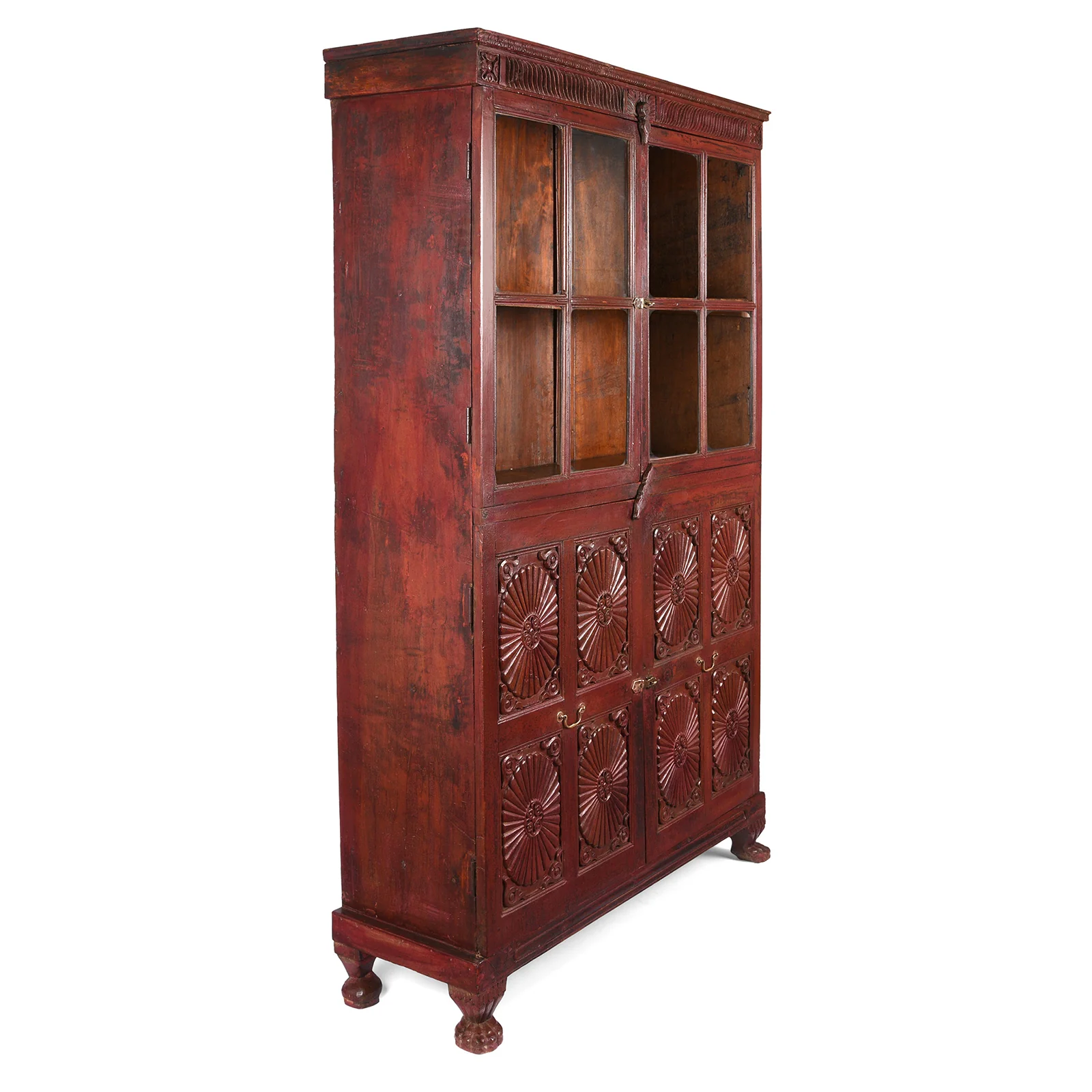 Glazed Teak Almirah Cabinet With Sunburst Panels - 19th Century - Image 4