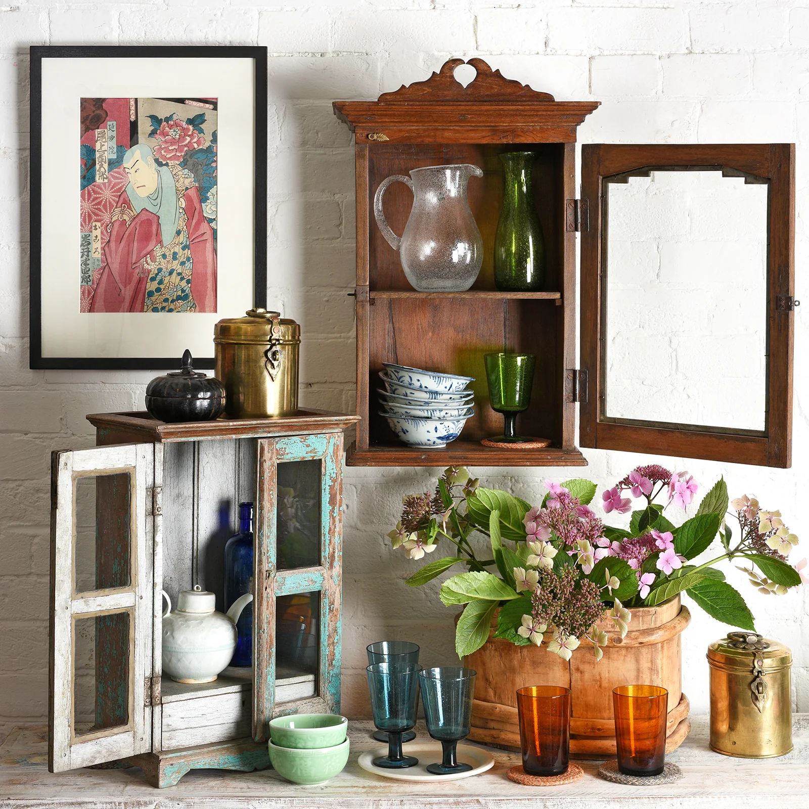 Painted Teak Glazed Wall Cabinet - Ca 1930 - Image 2