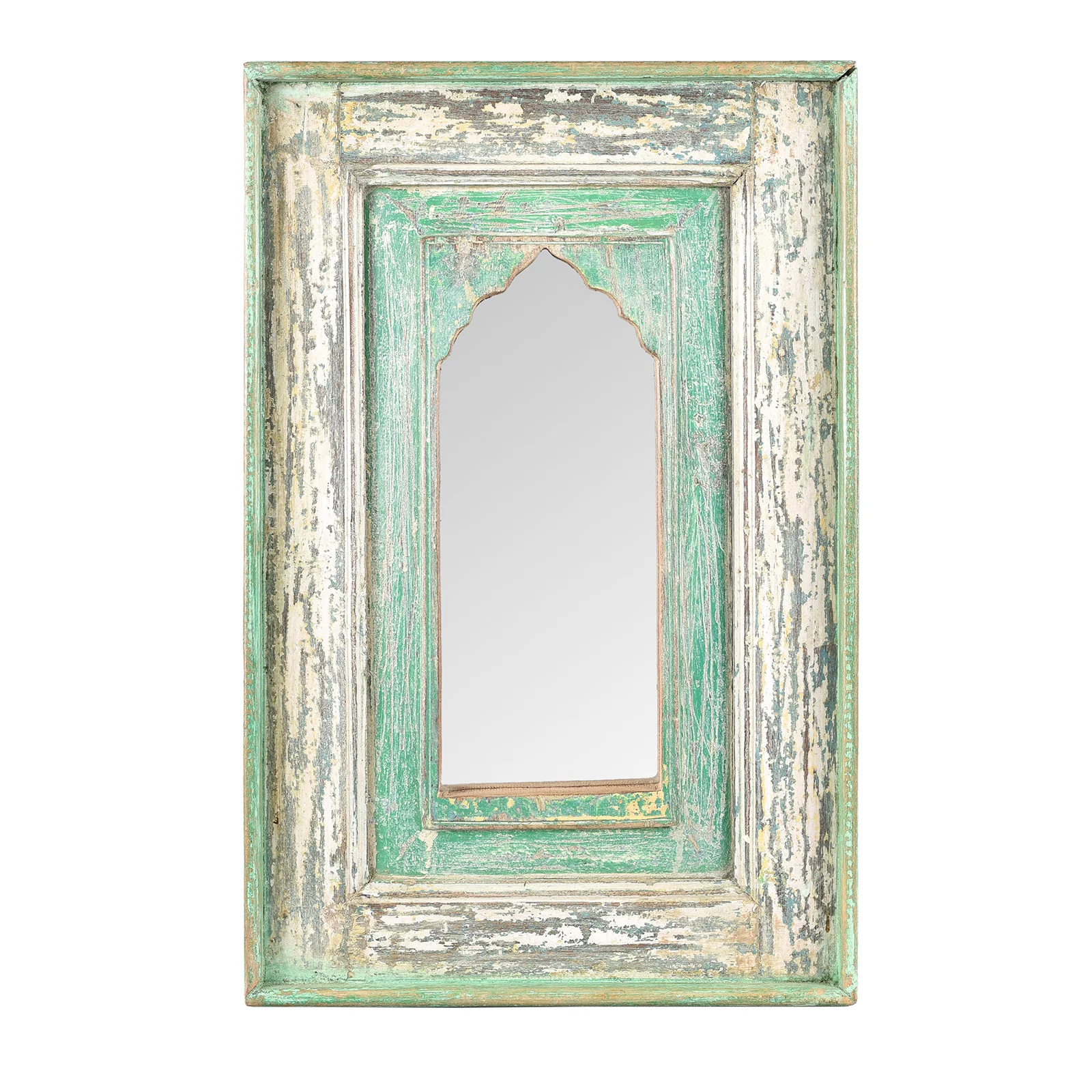 Green Mihrab Mirror Made From Old Teak