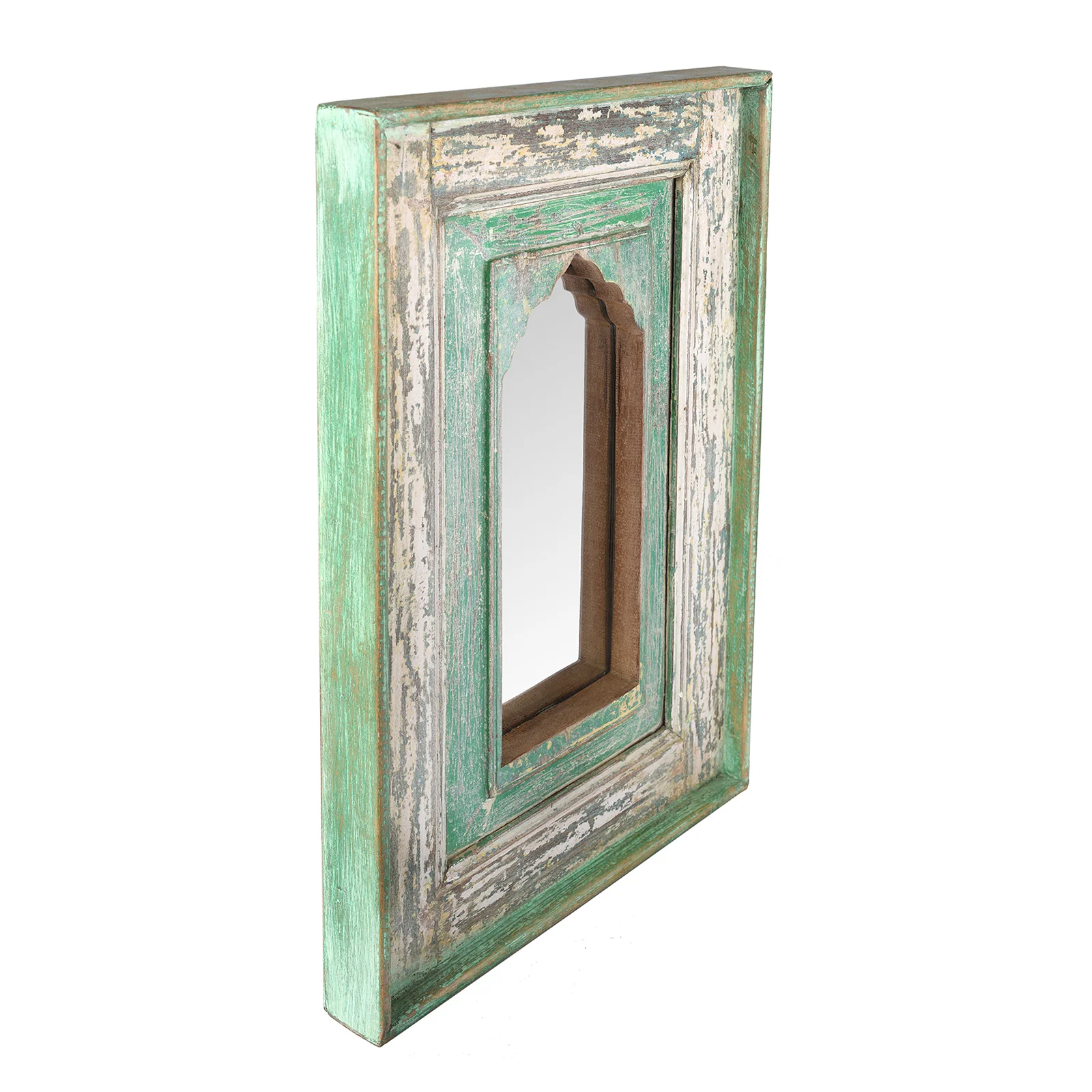 Green Mihrab Mirror Made From Old Teak - Image 3