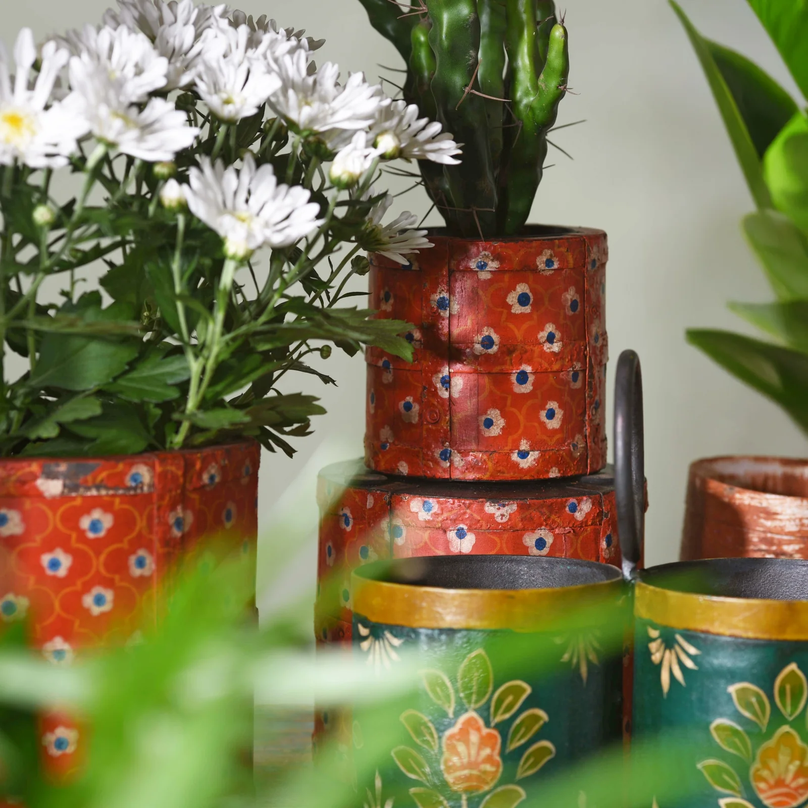 Green Floral Painted Bottle Carriers - Image 4