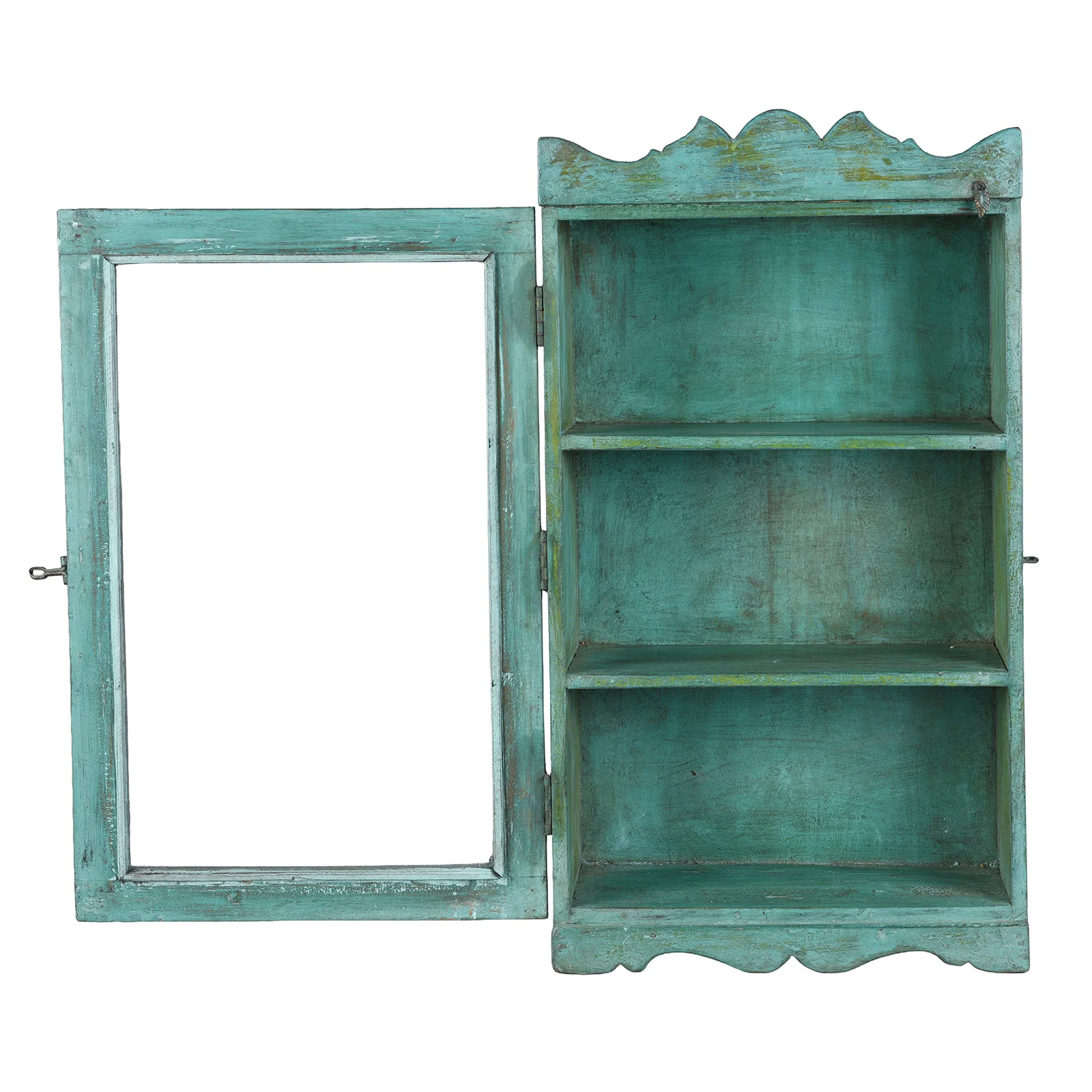Green Painted Teak Glazed Wall Cabinet - 1920 - Image 3
