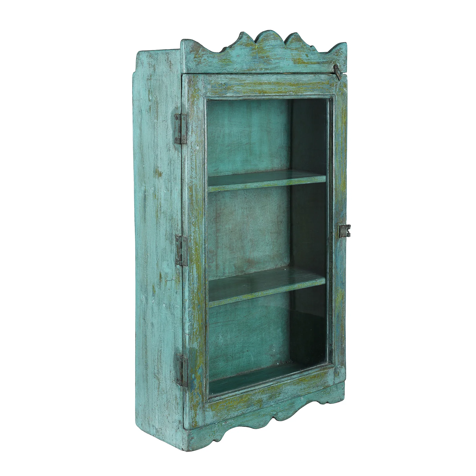 Green Painted Teak Glazed Wall Cabinet - 1920 - Image 5