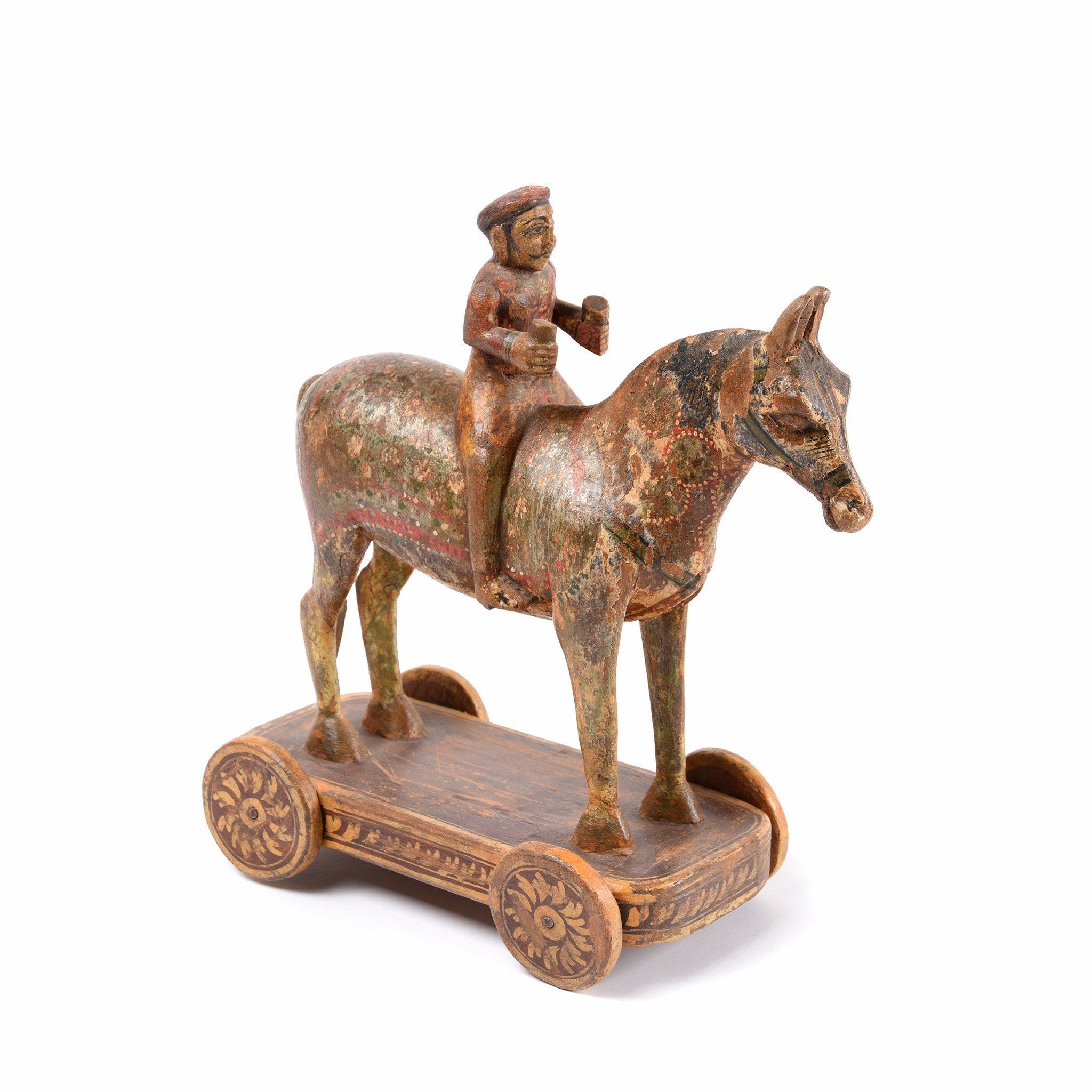 Wooden Painted Horse Wheeltoy - 19thC