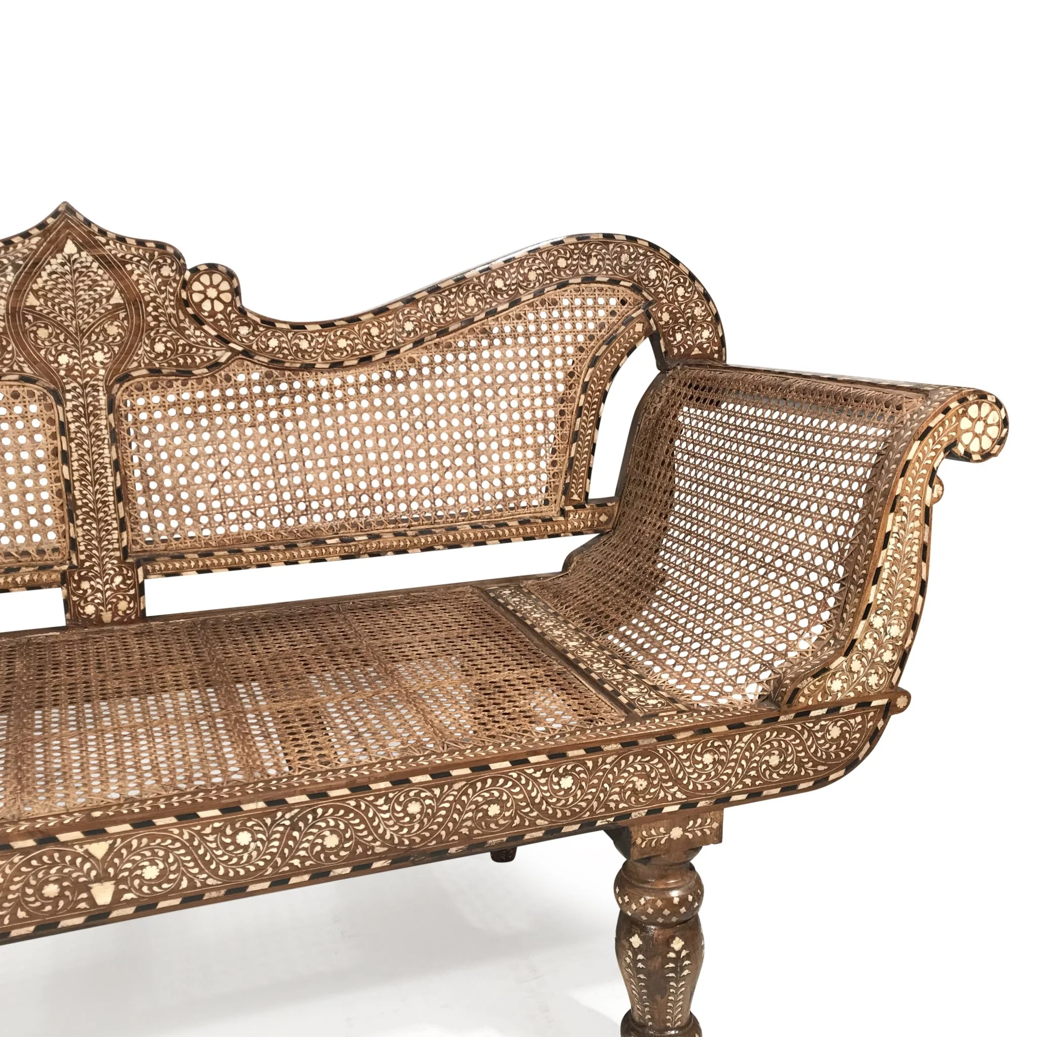 Caned Teak Sofa With Bone Inlay - Ca 80 yrs old - Image 2