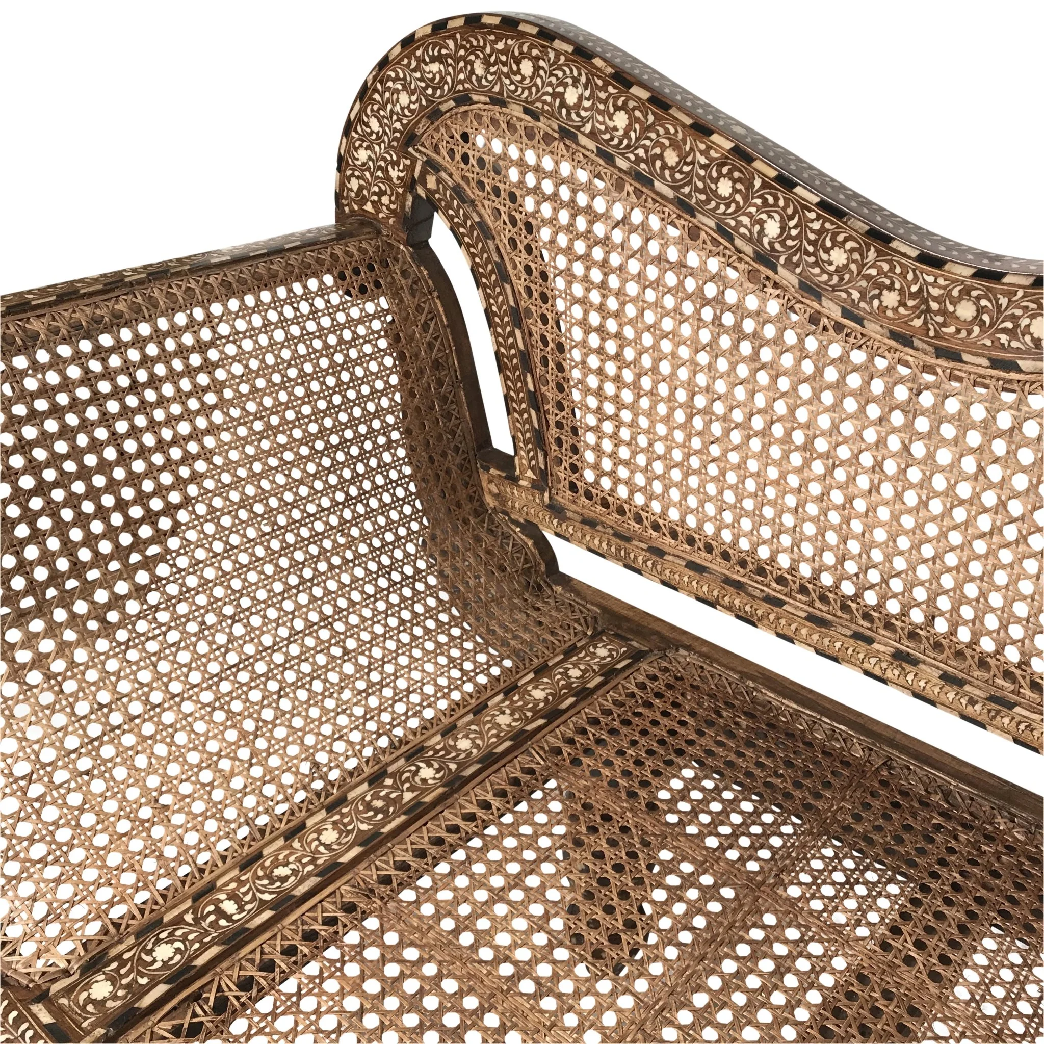 Caned Teak Sofa With Bone Inlay - Ca 80 yrs old - Image 4