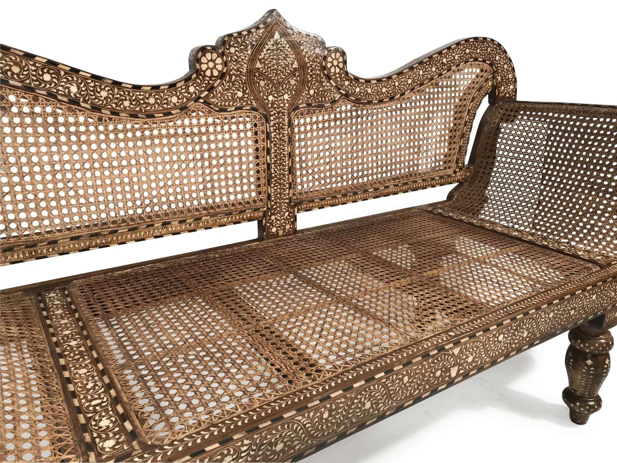 Caned Teak Sofa With Bone Inlay - Ca 80 yrs old - Image 5