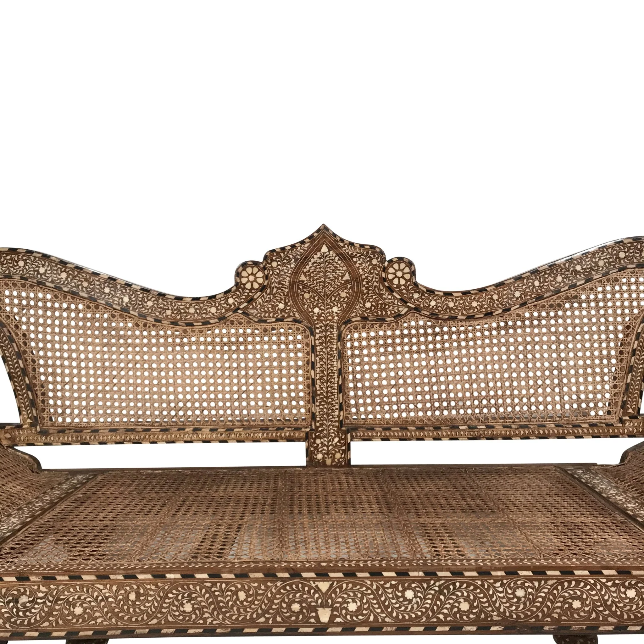 Caned Teak Sofa With Bone Inlay - Ca 80 yrs old - Image 7