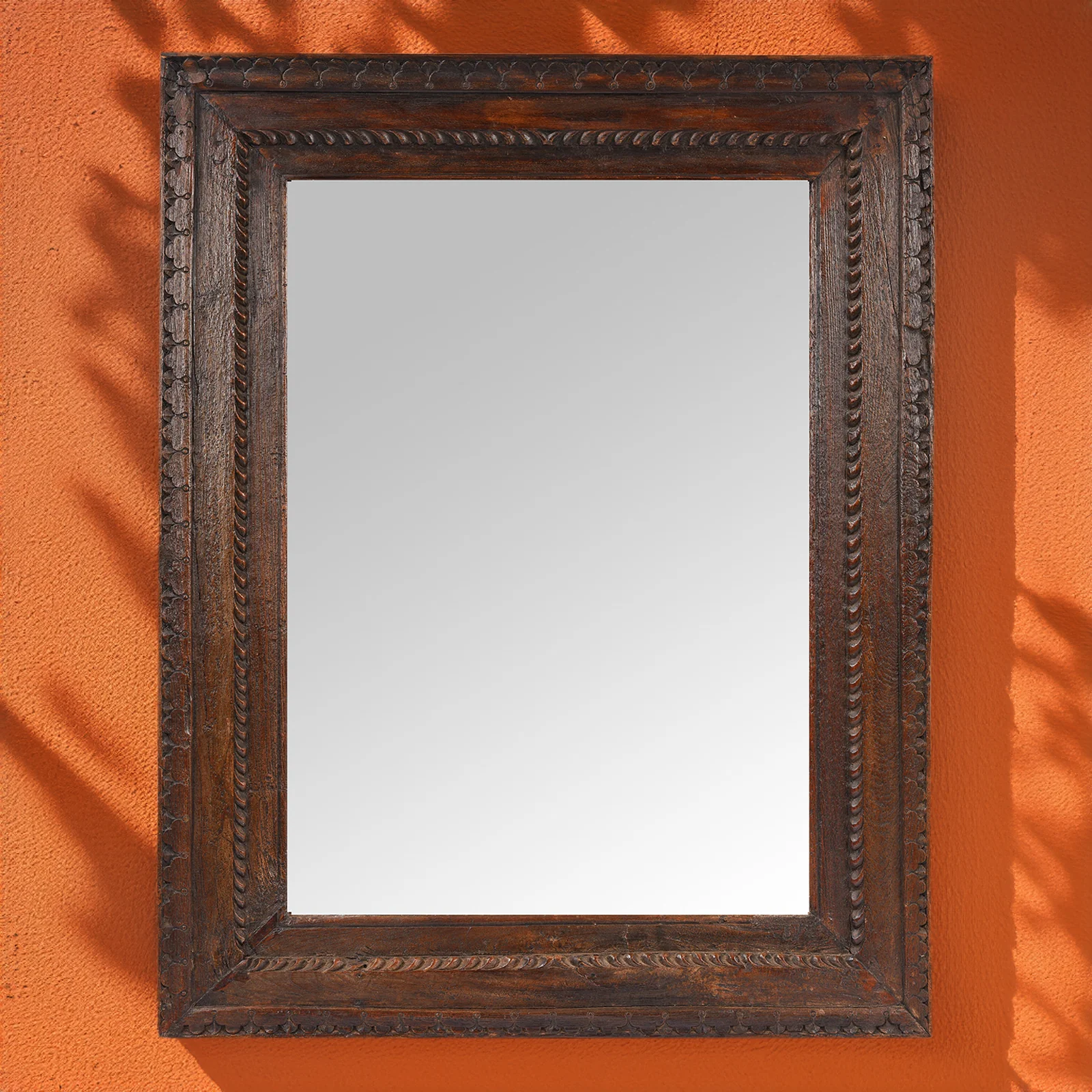 Carved Teak Window Mirror - 19th Century (94 x 120 cm)