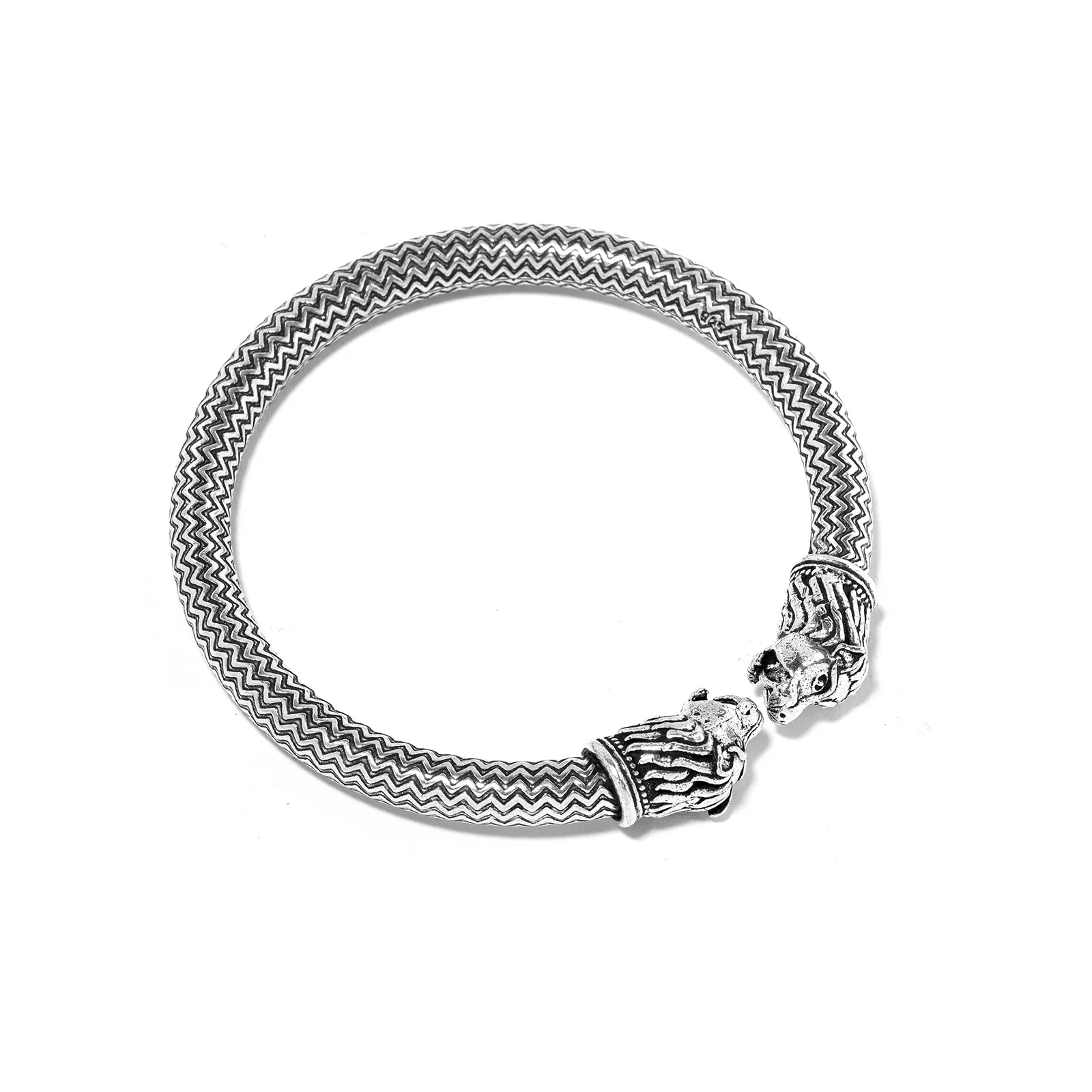 Indian Silver Tribal Lion Head Bangle - Image 2