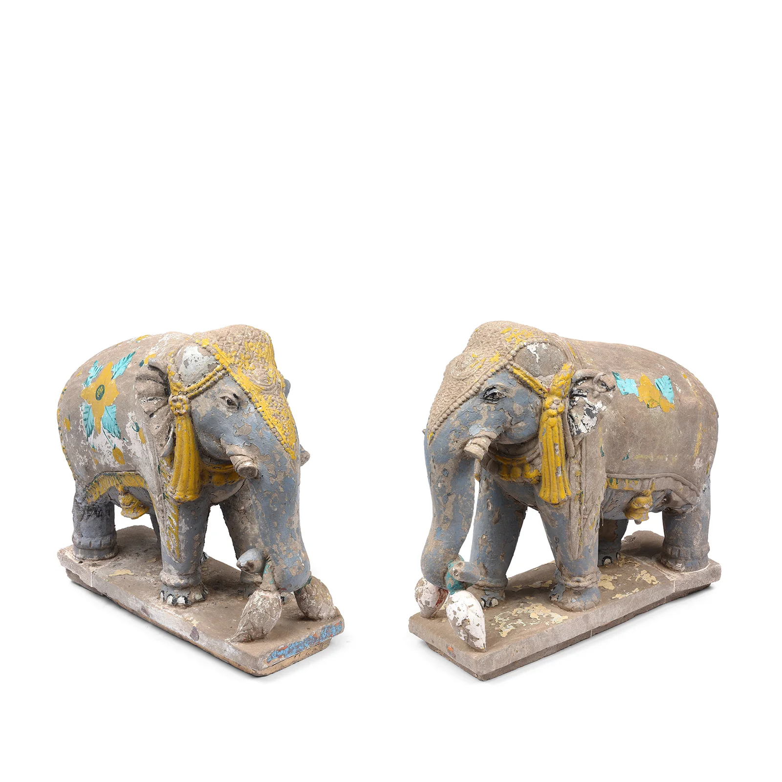Painted Stone Elephant Statues From Kutch - Late 19th Century