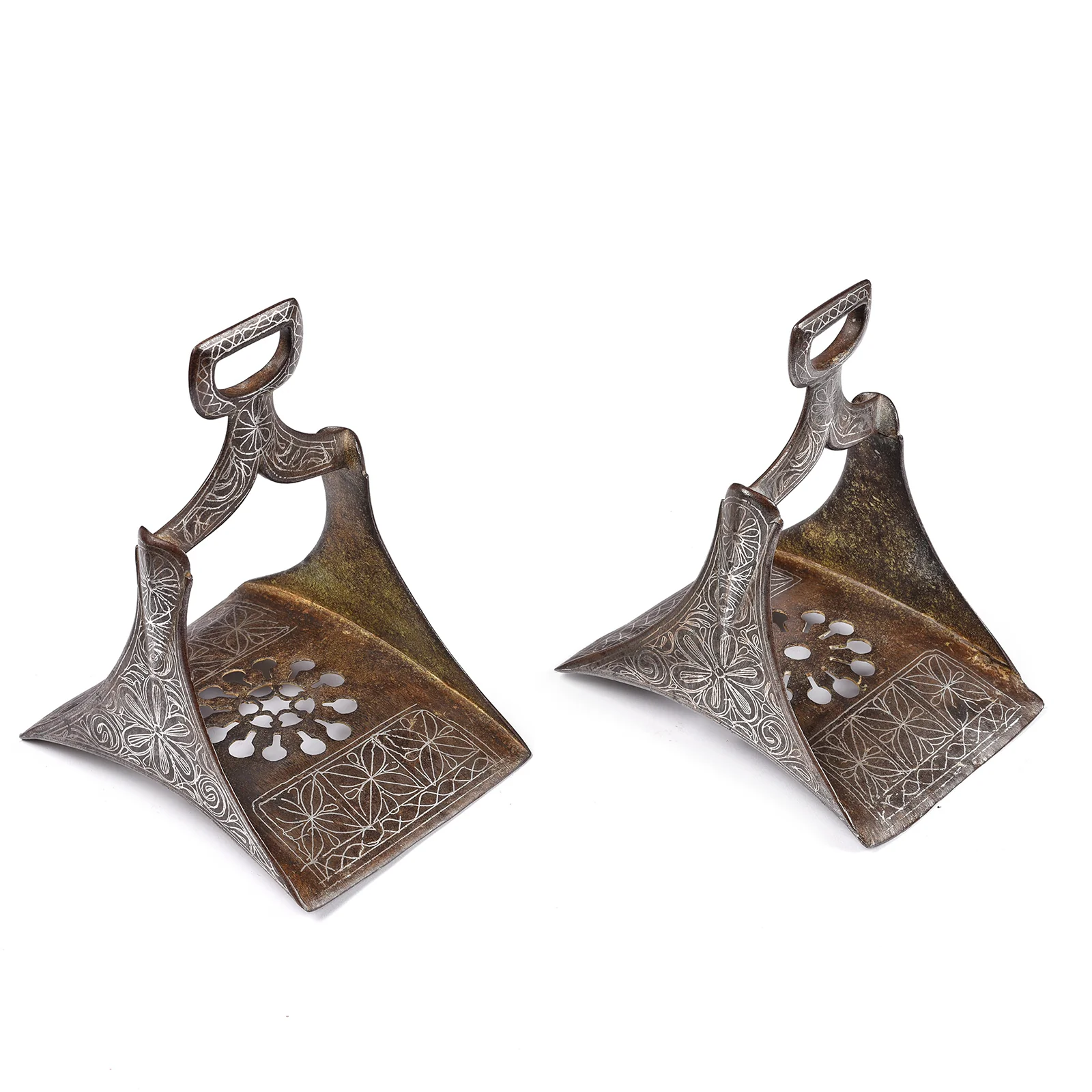 Indo-Persian Silver Inlaid Damascened Steel Stirrups - 19th Century - Image 2