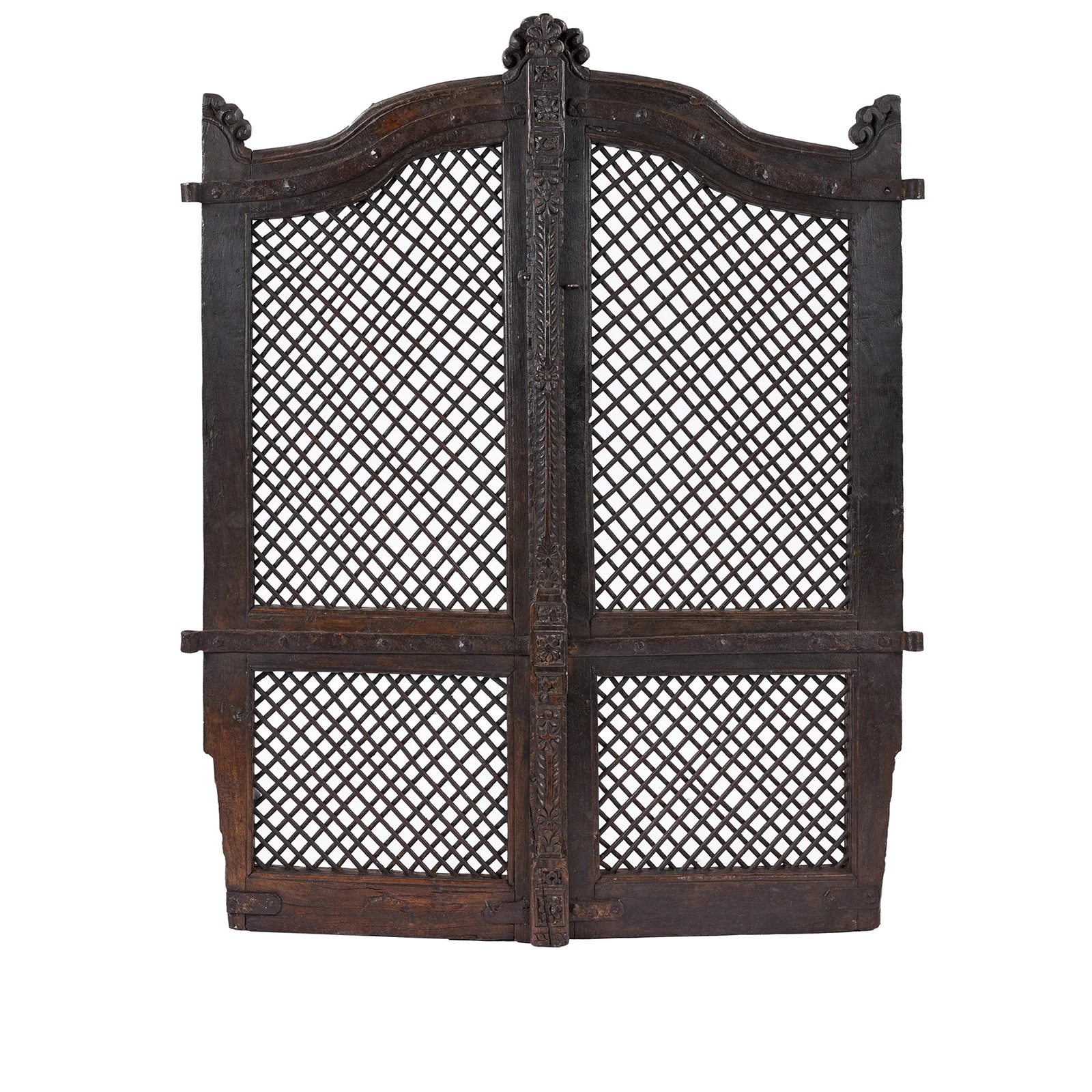 Teak & Iron Jali Dog Gate From Gujarat - 19th Century