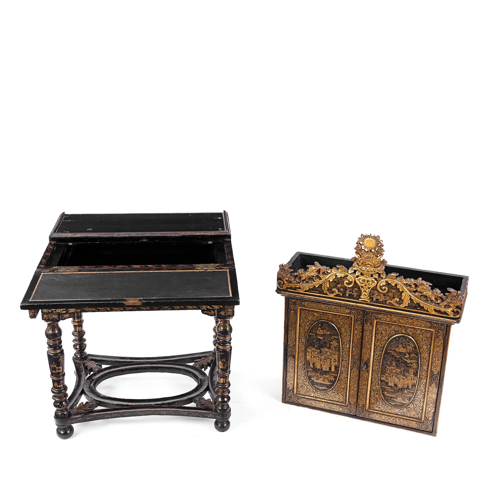 Lacquered Canton Export Bonheur De Jour Cabinet - Ca 1830 - Image 9