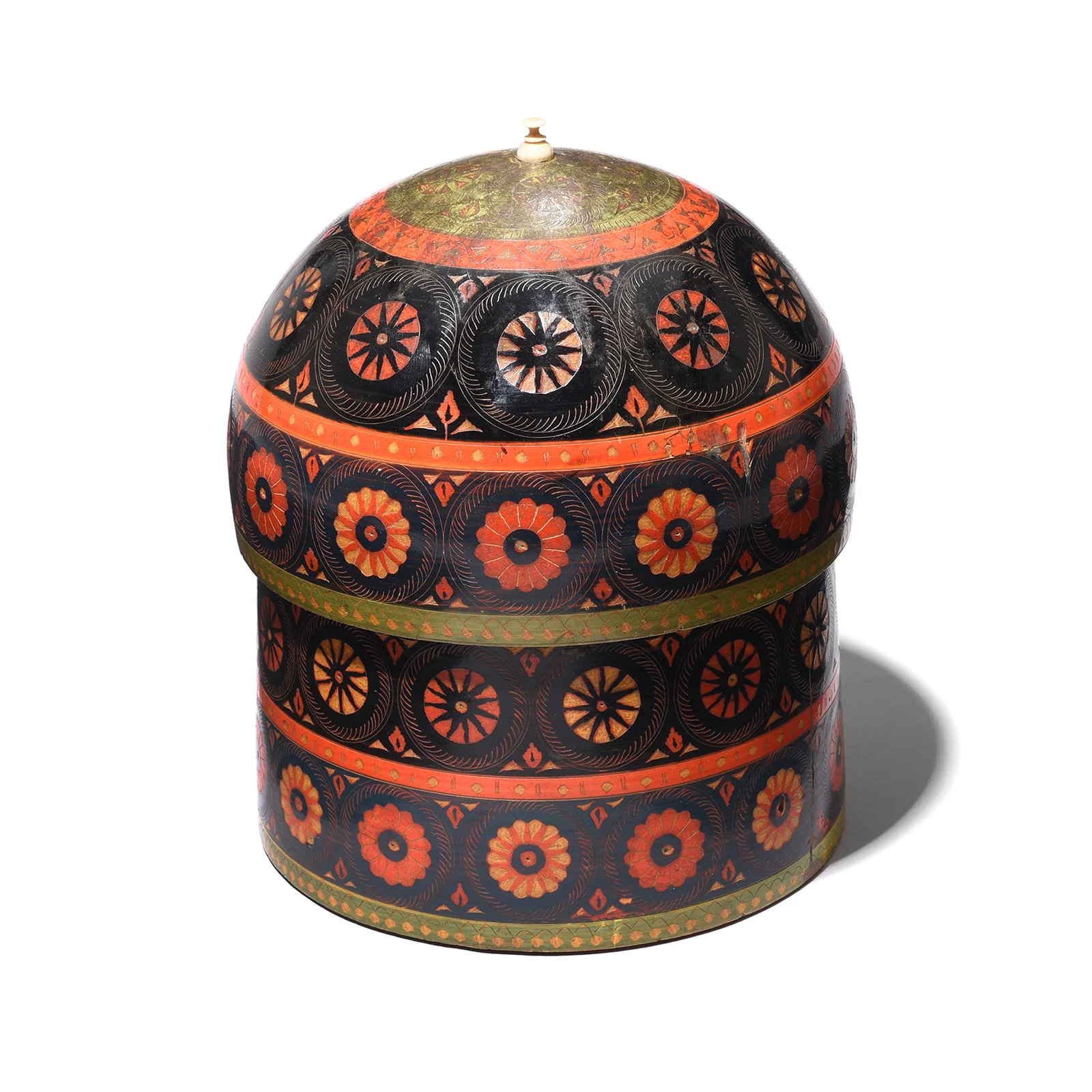 Large Scratchwork Lacquer Pot From Chiniot, Punjab - Late 19th Century