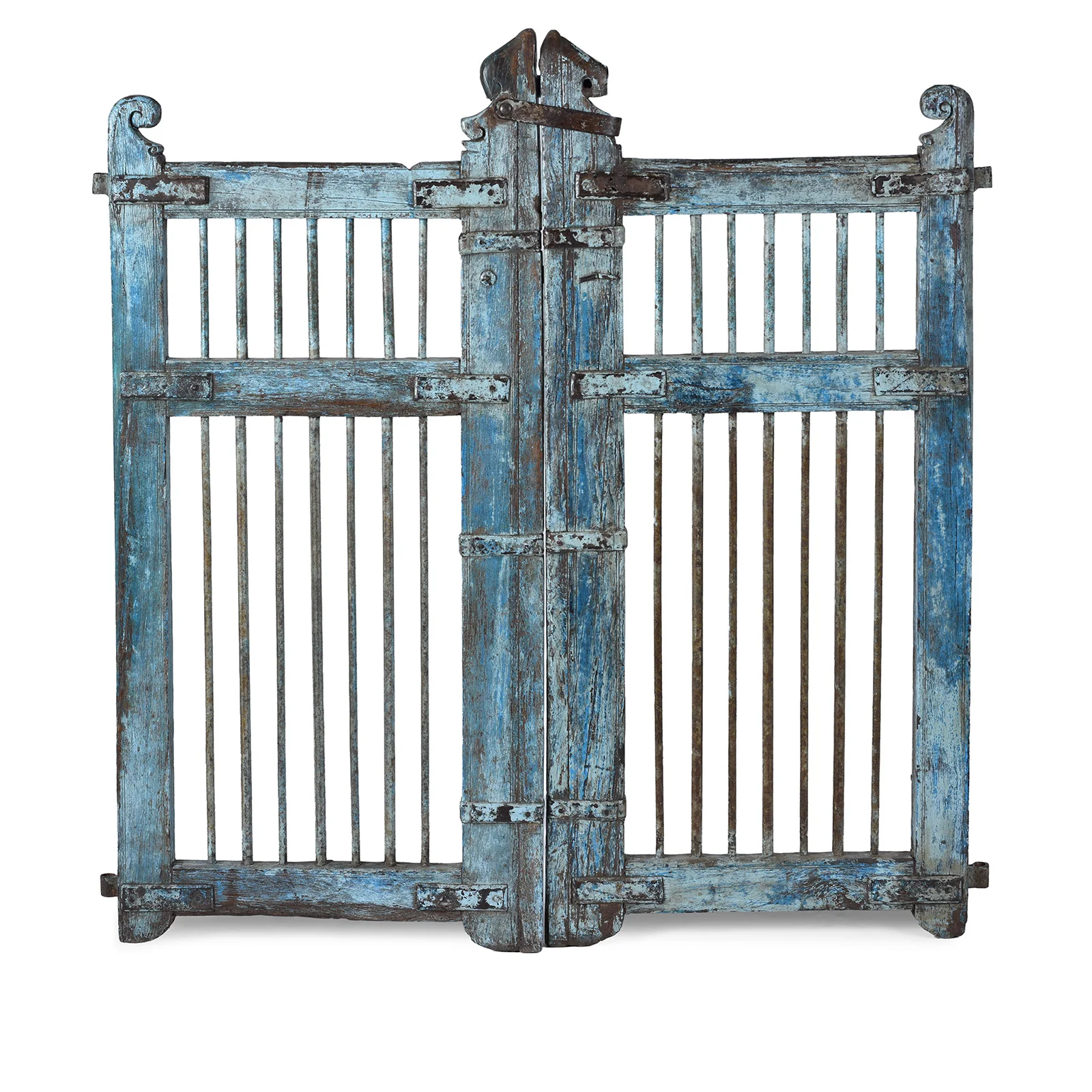 Blue Painted Teak Dog Gate From Gujarat - 19th Century - Image 4