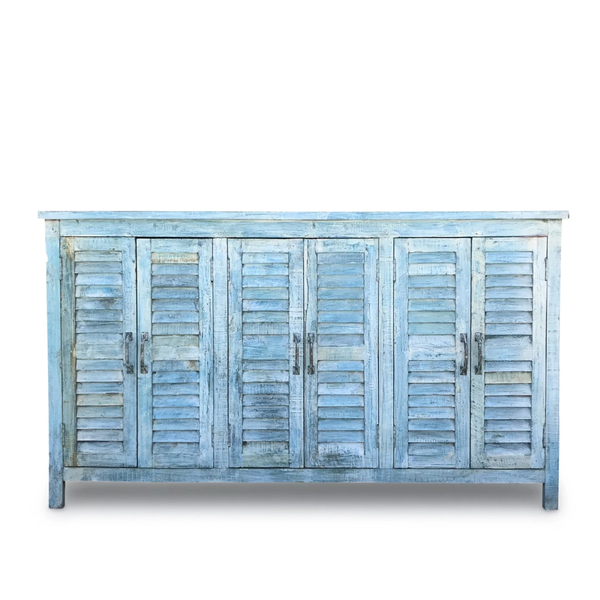 4 Door Louvre Sideboard - Blue Painted Reclaimed Teak - Image 3