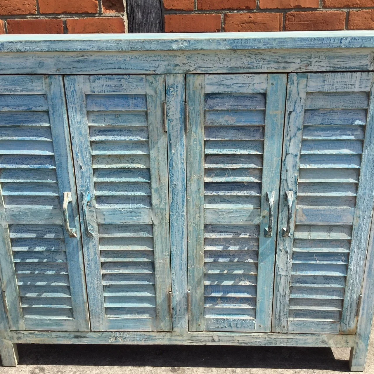 4 Door Louvre Sideboard - Blue Painted Reclaimed Teak - Image 5