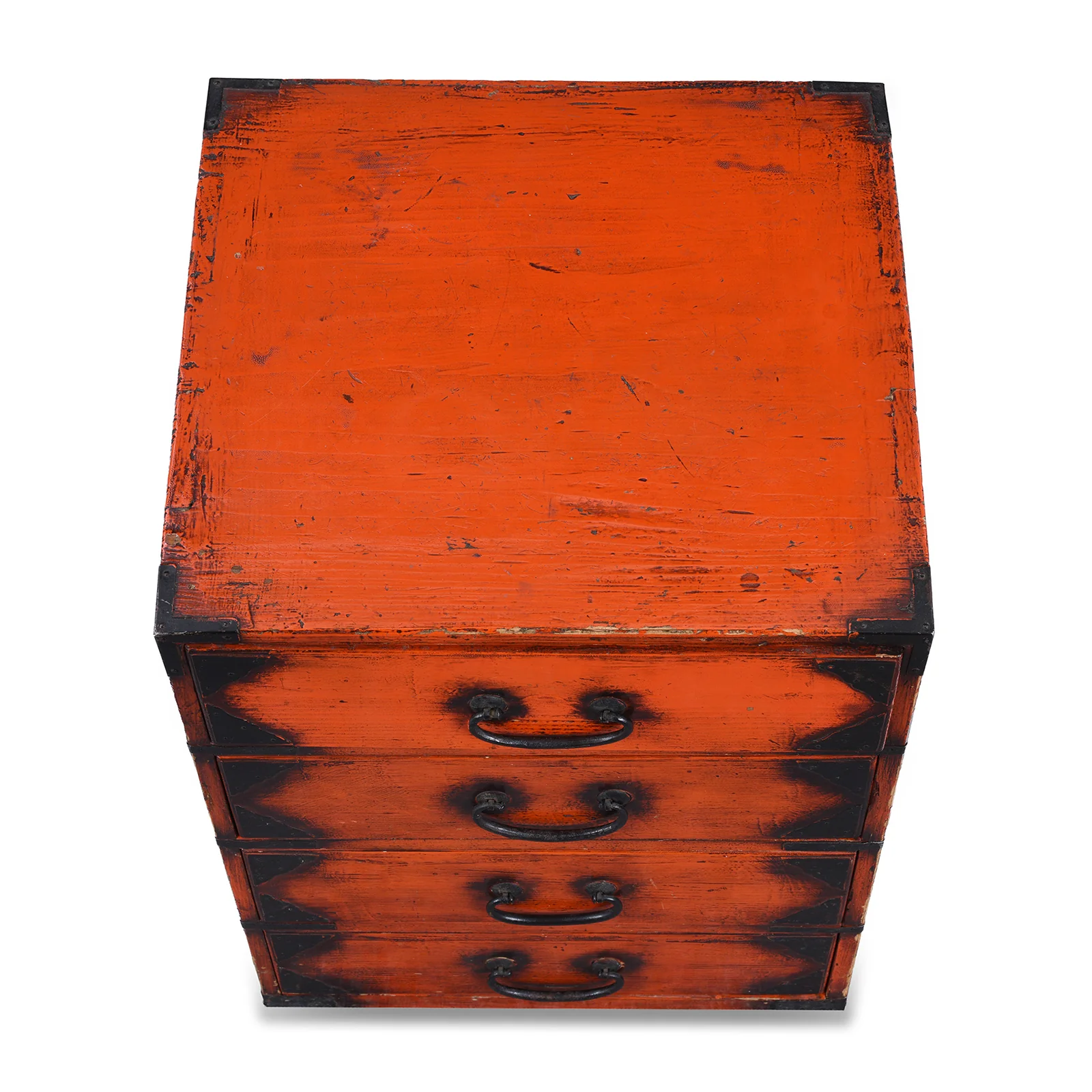 Red Painted 4 Drawer Side Dansu From Japan - Ca 1920 - Image 3