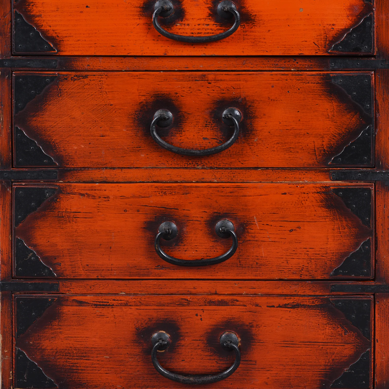 Red Painted 4 Drawer Side Dansu From Japan - Ca 1920 - Image 4
